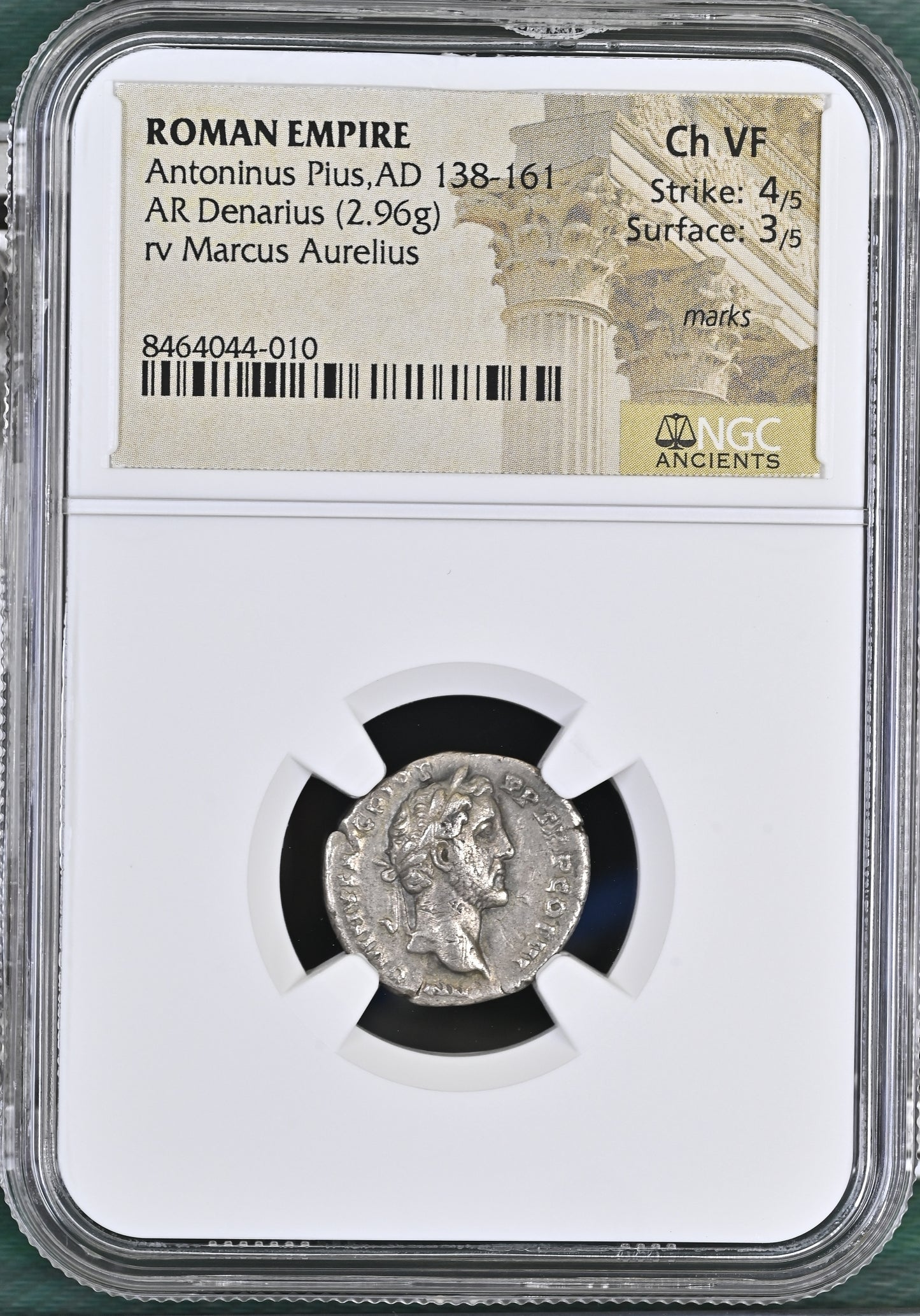 Roman Empire - Antoninus Pius - Silver Denarius - NGC Ch VF - RIC:417a - Marcus Aurelius