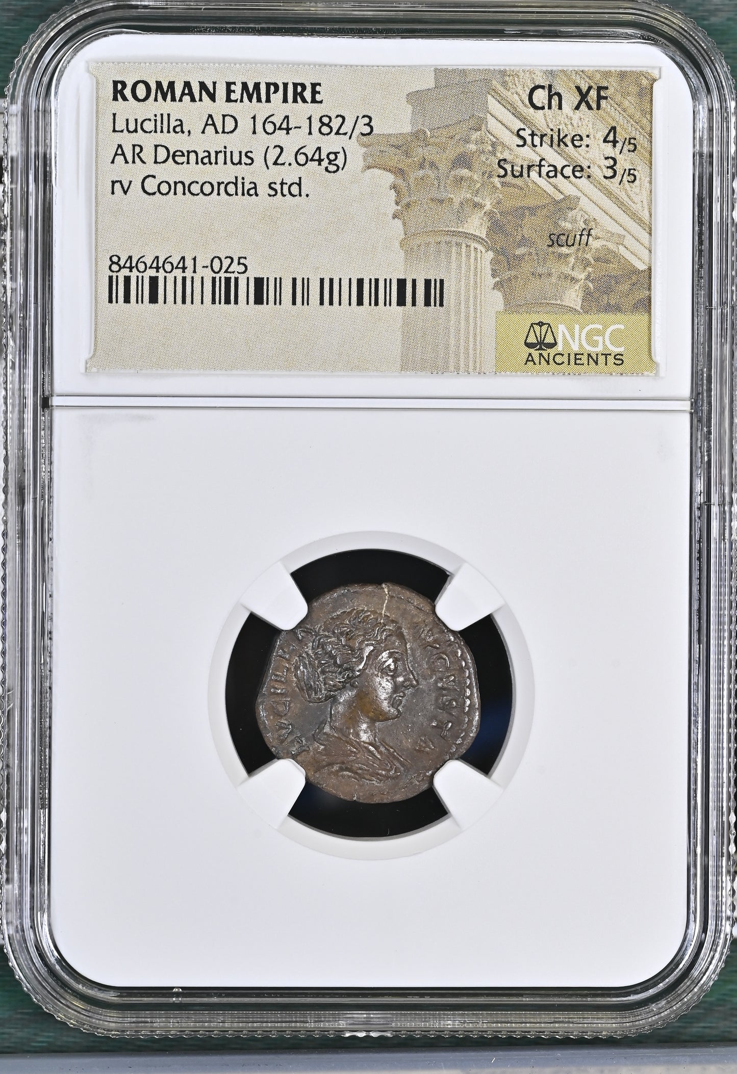 Roman Empire - Lucilla - Silver Denarius - NGC Ch XF