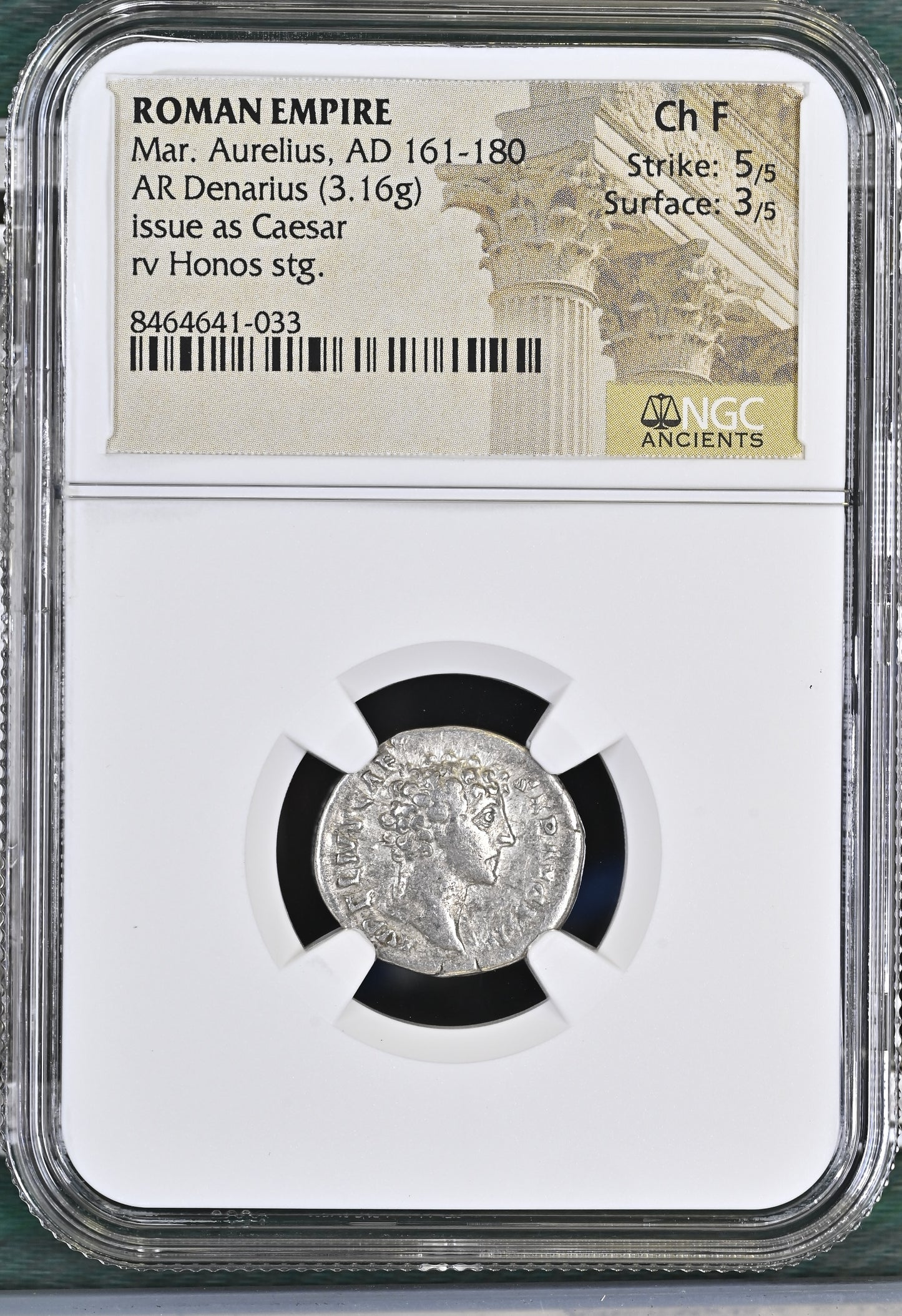 Roman Empire - Marcus Aurelius - Silver Denarius - NGC Ch F - RIC:426