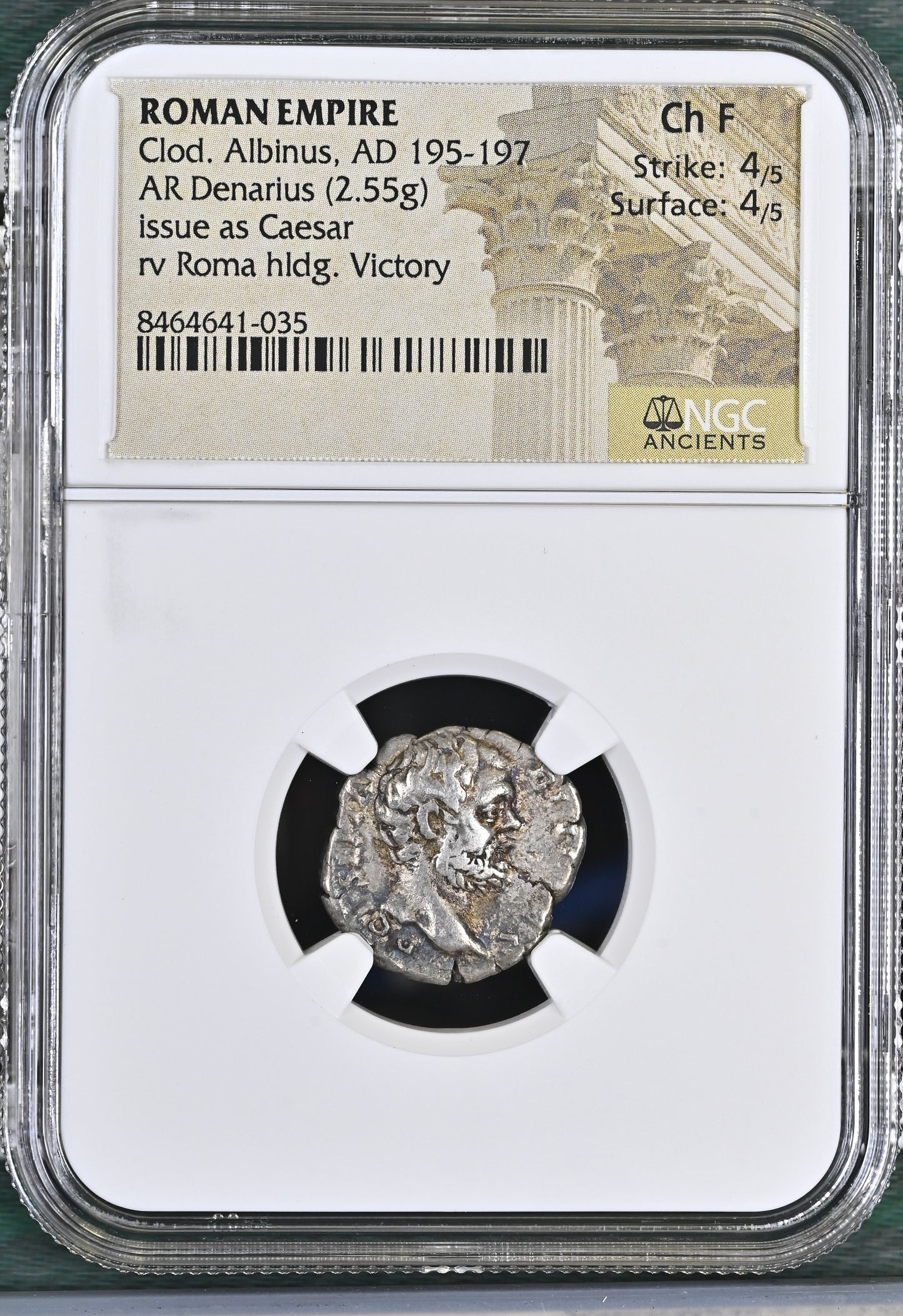 Roman Empire - Clodius Albinus - Silver Denarius - NGC Ch F - RIC:11a