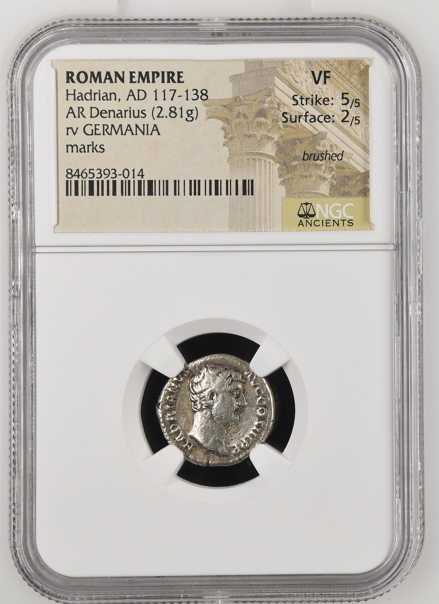 Roman Empire - Hadrian - Silver Denarius - NGC VF - RIC:1513