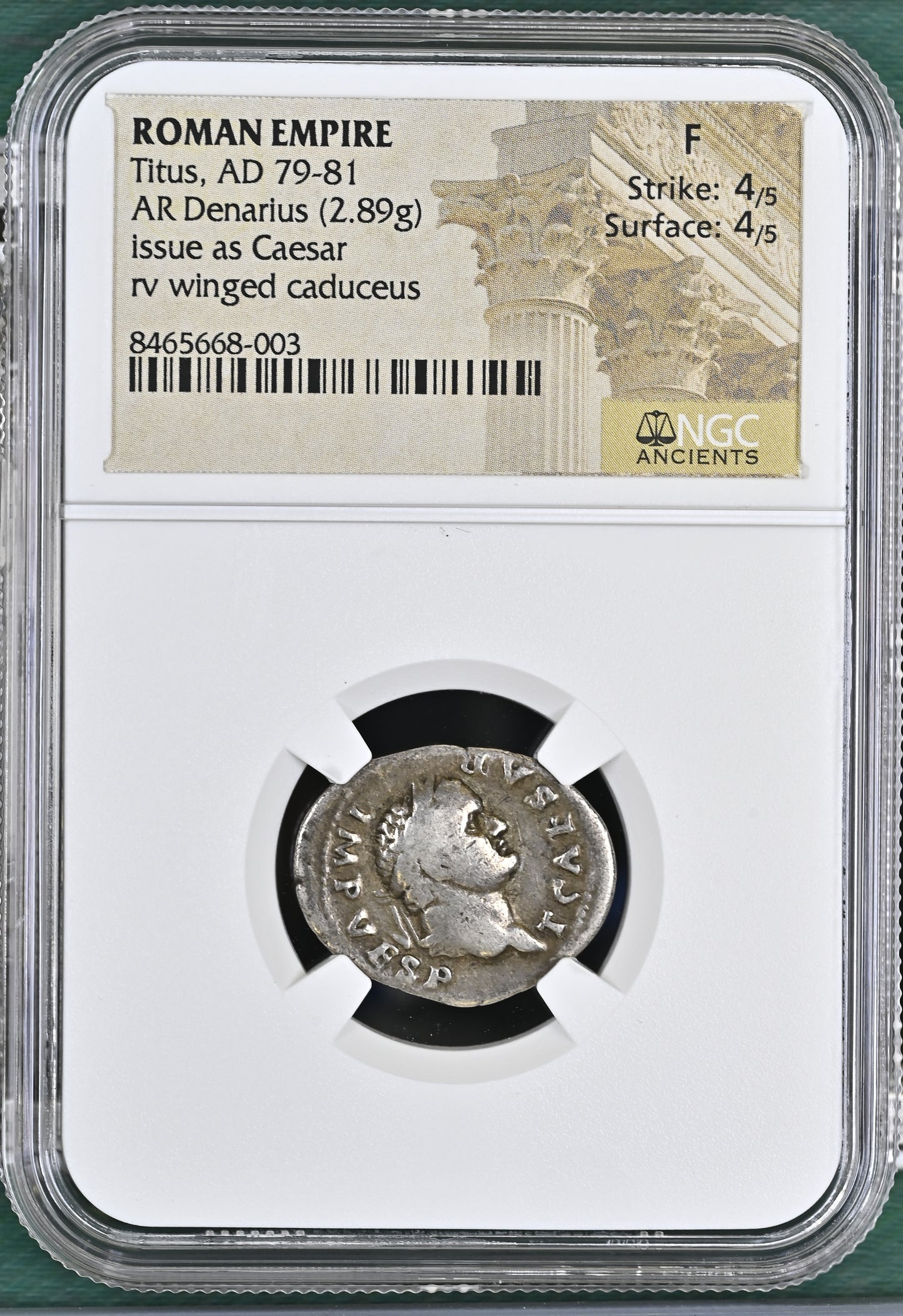 Roman Empire - Titus - Silver Denarius - NGC F - RIC:694