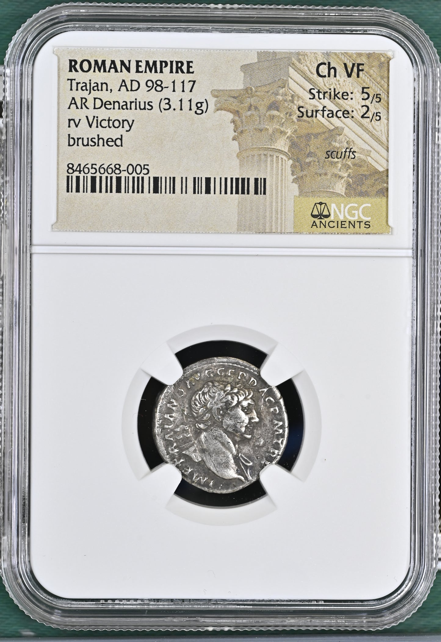 Roman Empire - Trajan - Silver Denarius - NGC Ch VF