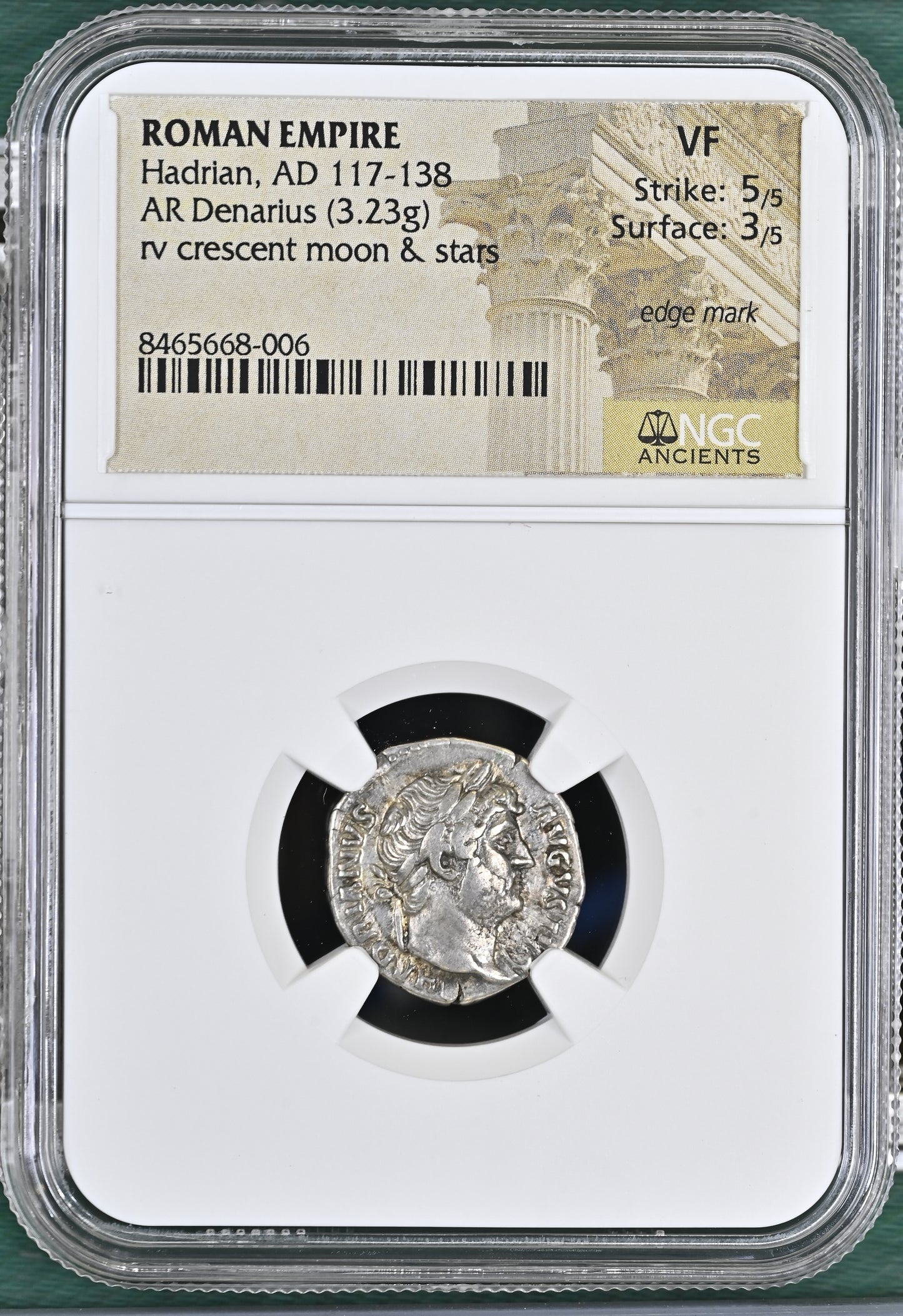 Roman Empire - Hadrian - Silver Denarius - NGC VF - RIC:852