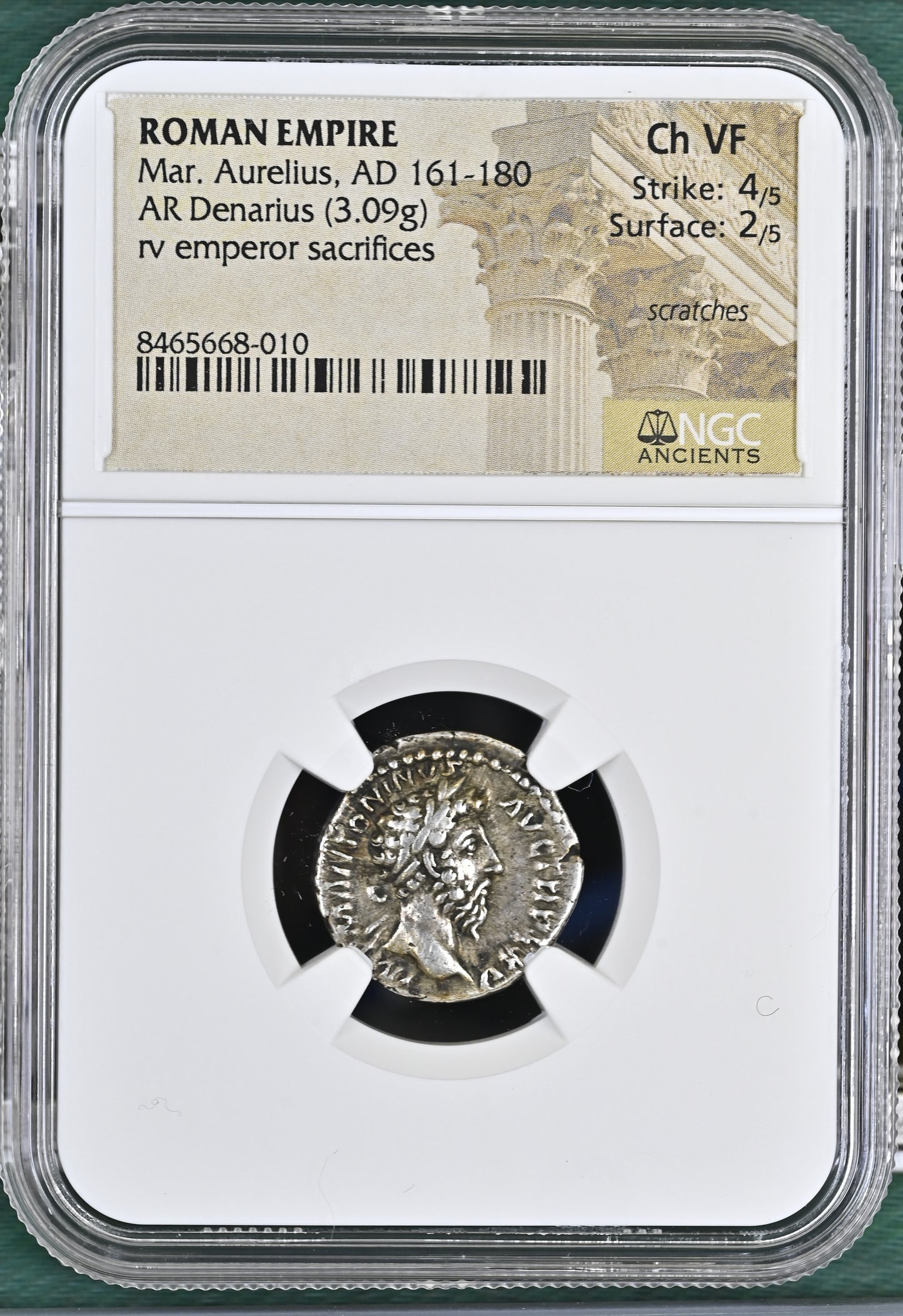 Roman Empire - Marcus Aurelius - Silver Denarius - NGC Ch VF - RIC:251