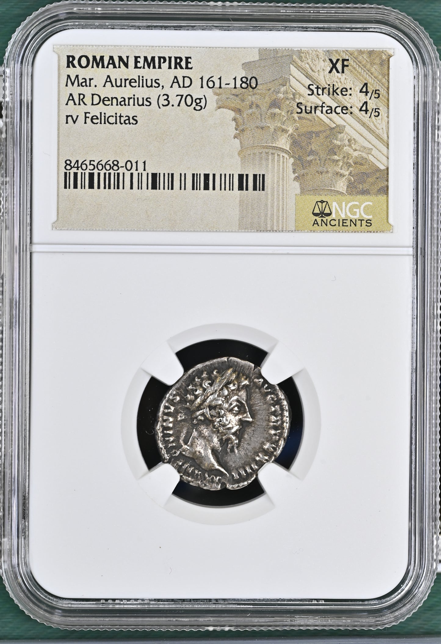 Roman Empire - Marcus Aurelius - Silver Denarius - NGC XF - RIC:218