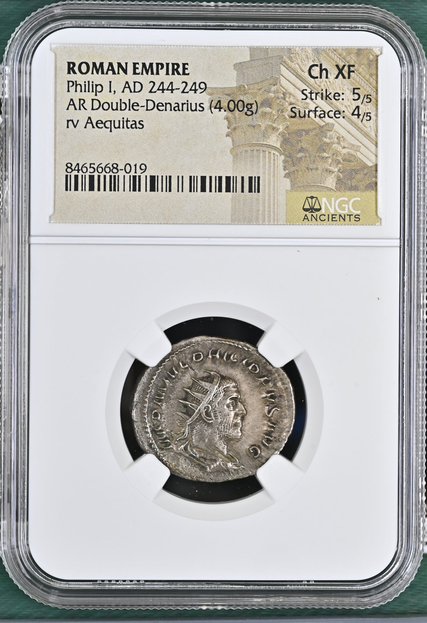 Roman Empire - Philip I - Silver Double-Denarius - NGC Ch XF