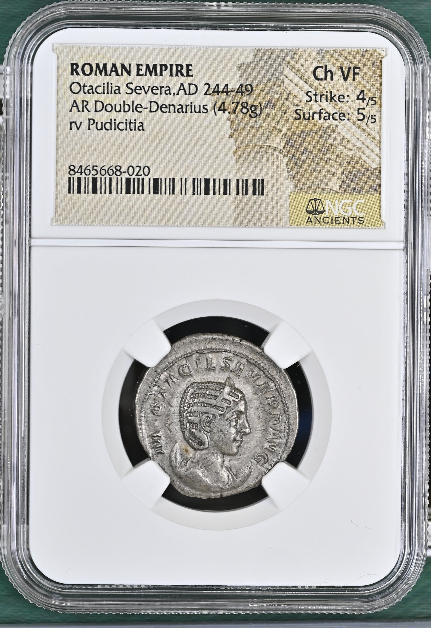 Roman Empire - Otacilia Severa - Silver Double-Denarius - NGC Ch VF - RIC:116b