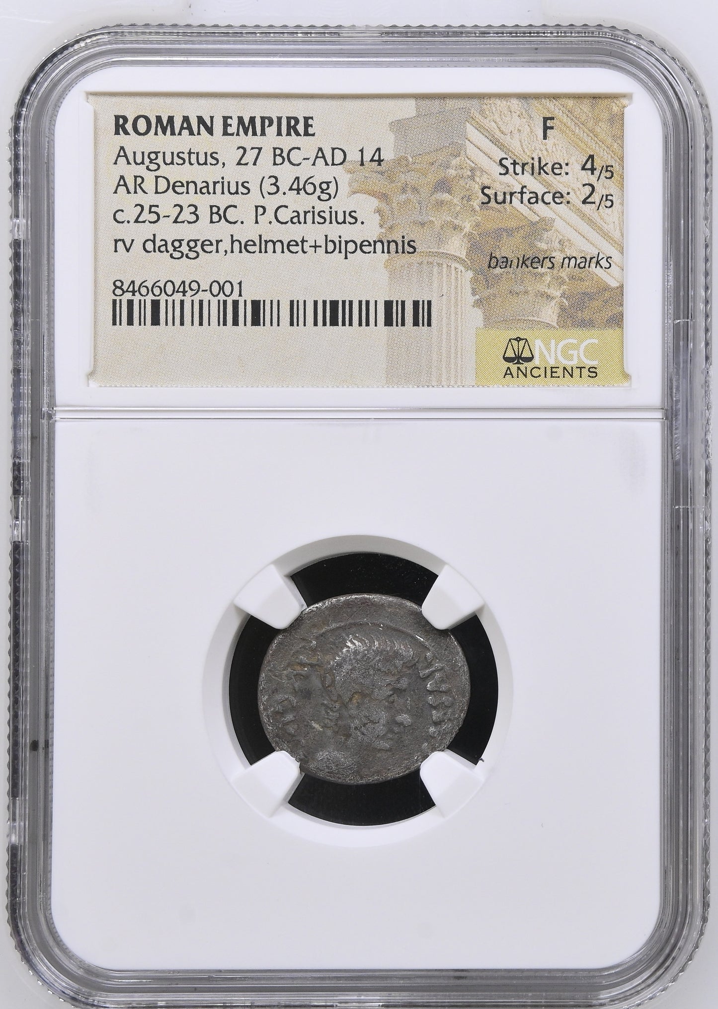 Roman Empire - Augustus - Silver Denarius - NGC F - RIC:7a