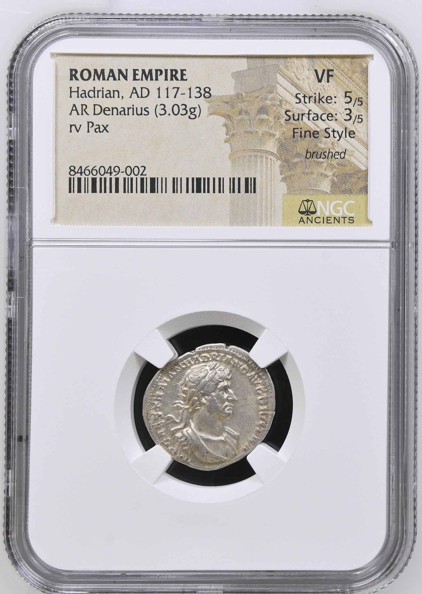 Roman Empire - Hadrian - Silver Denarius - NGC VF - RIC:65 - Fine Style