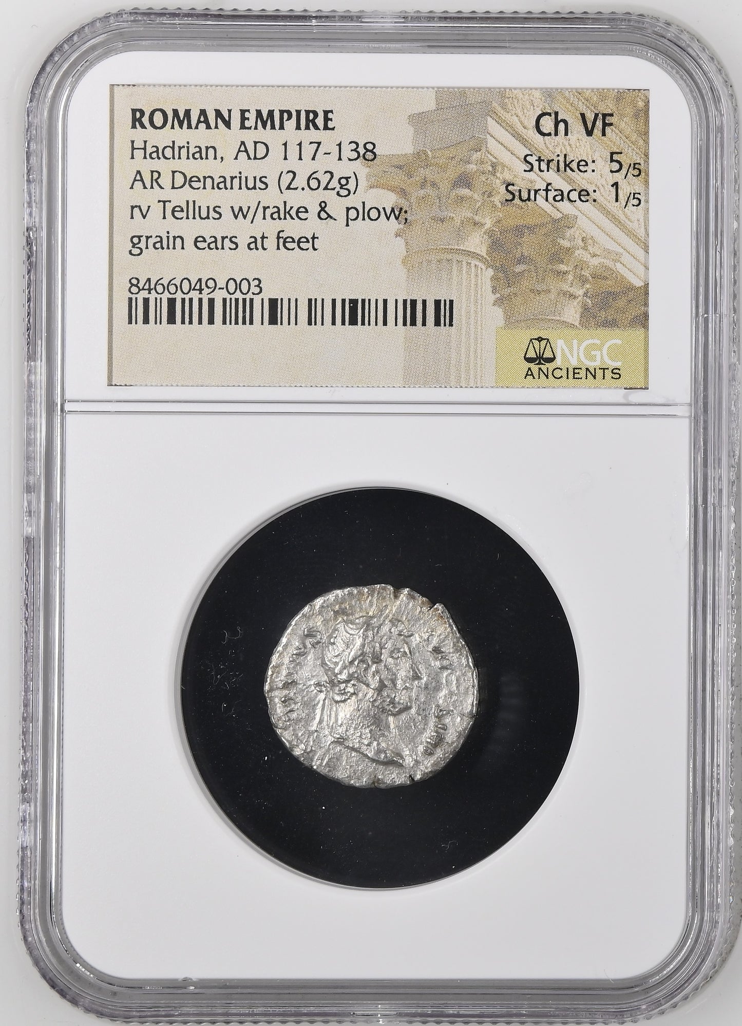 Roman Empire - Hadrian - Silver Denarius - NGC Ch VF