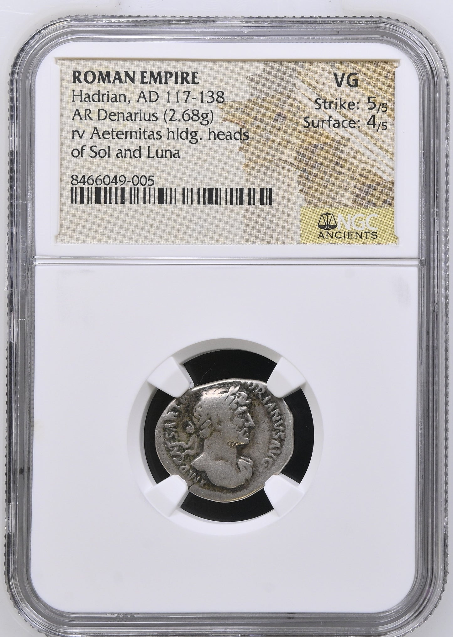 Roman Empire - Hadrian - Silver Denarius - NGC VG