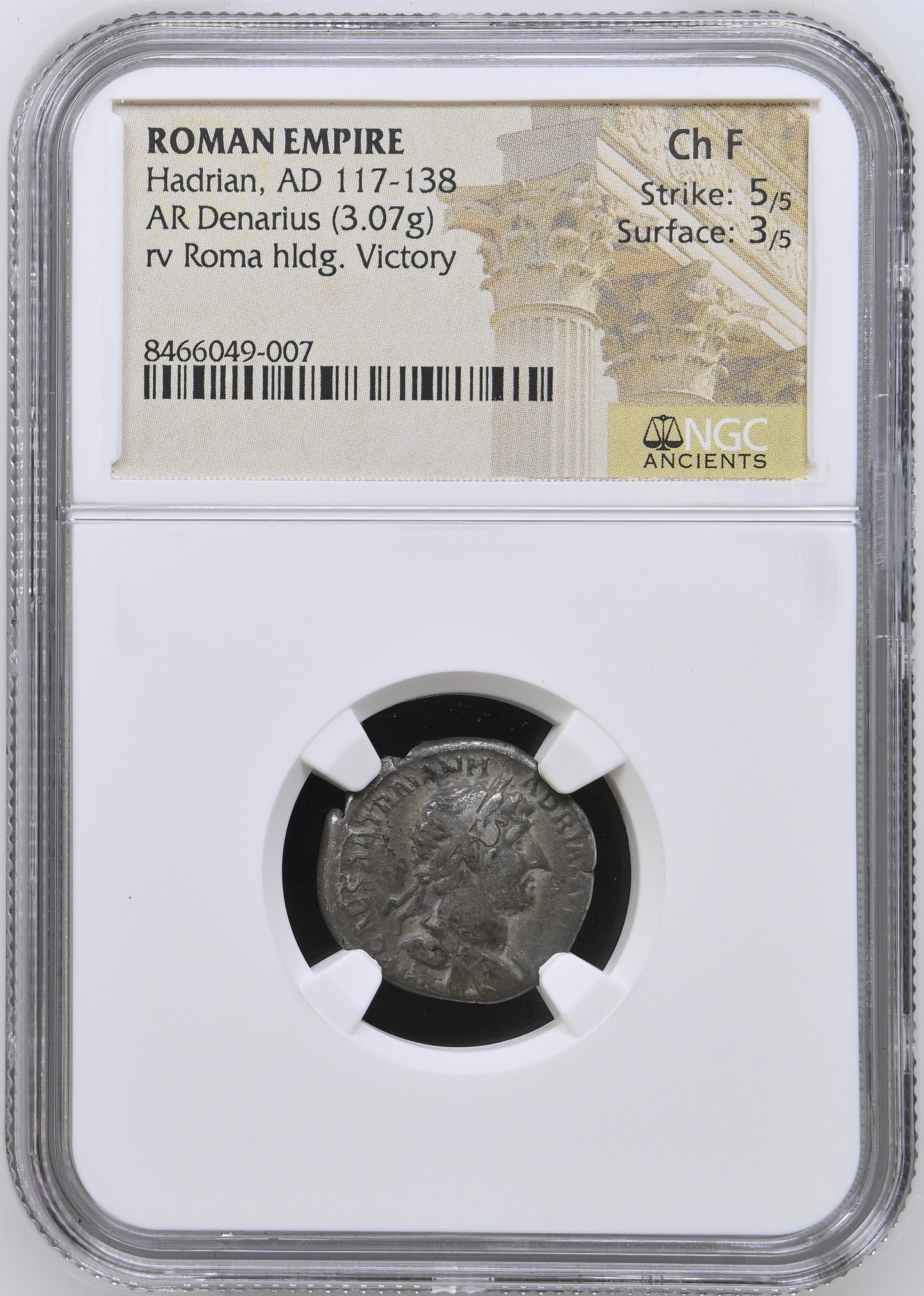 Roman Empire - Hadrian - Silver Denarius - NGC Ch F