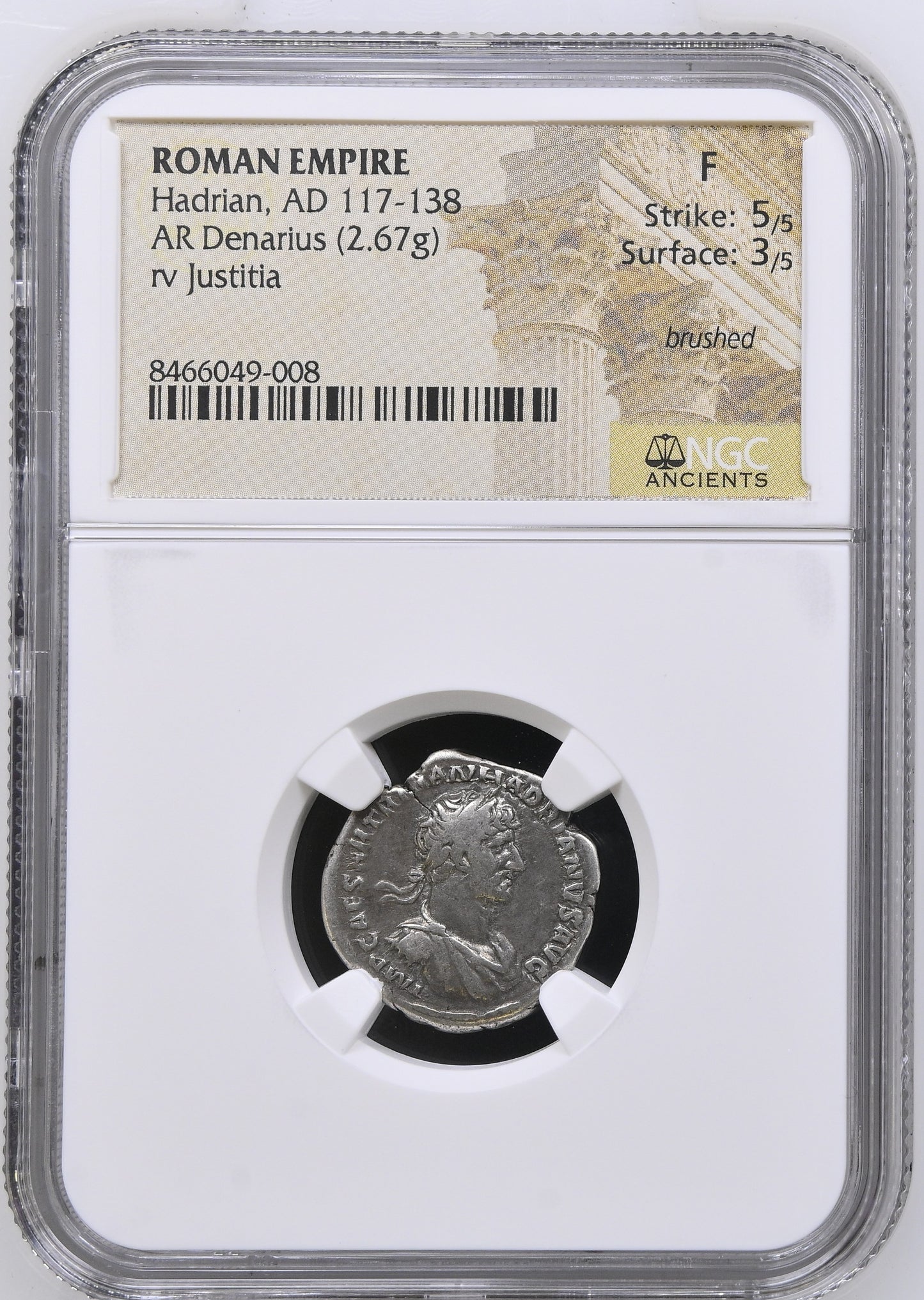Roman Empire - Hadrian - Silver Denarius - NGC F
