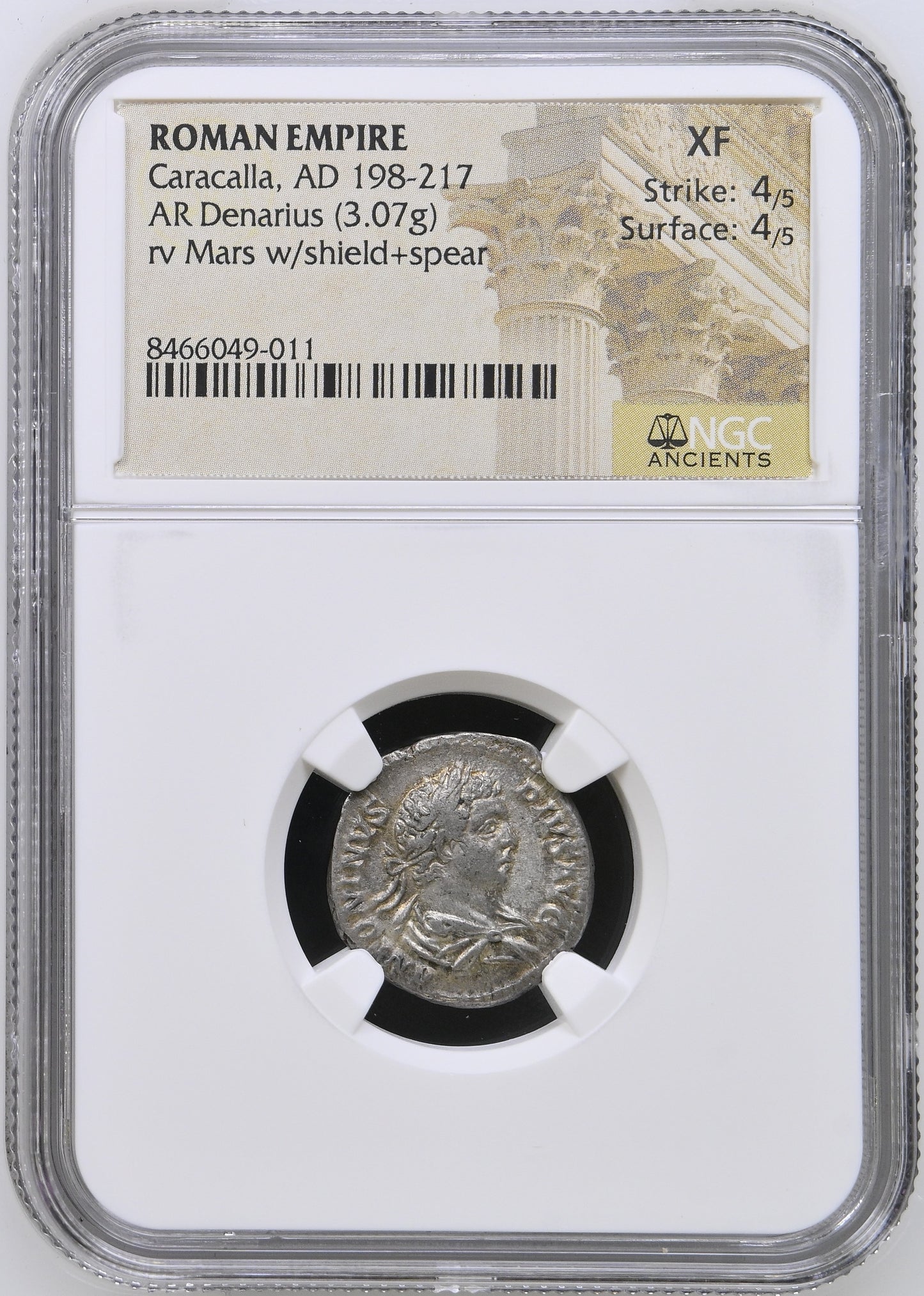 Roman Empire - Caracalla - Silver Denarius - NGC XF - RIC:83a
