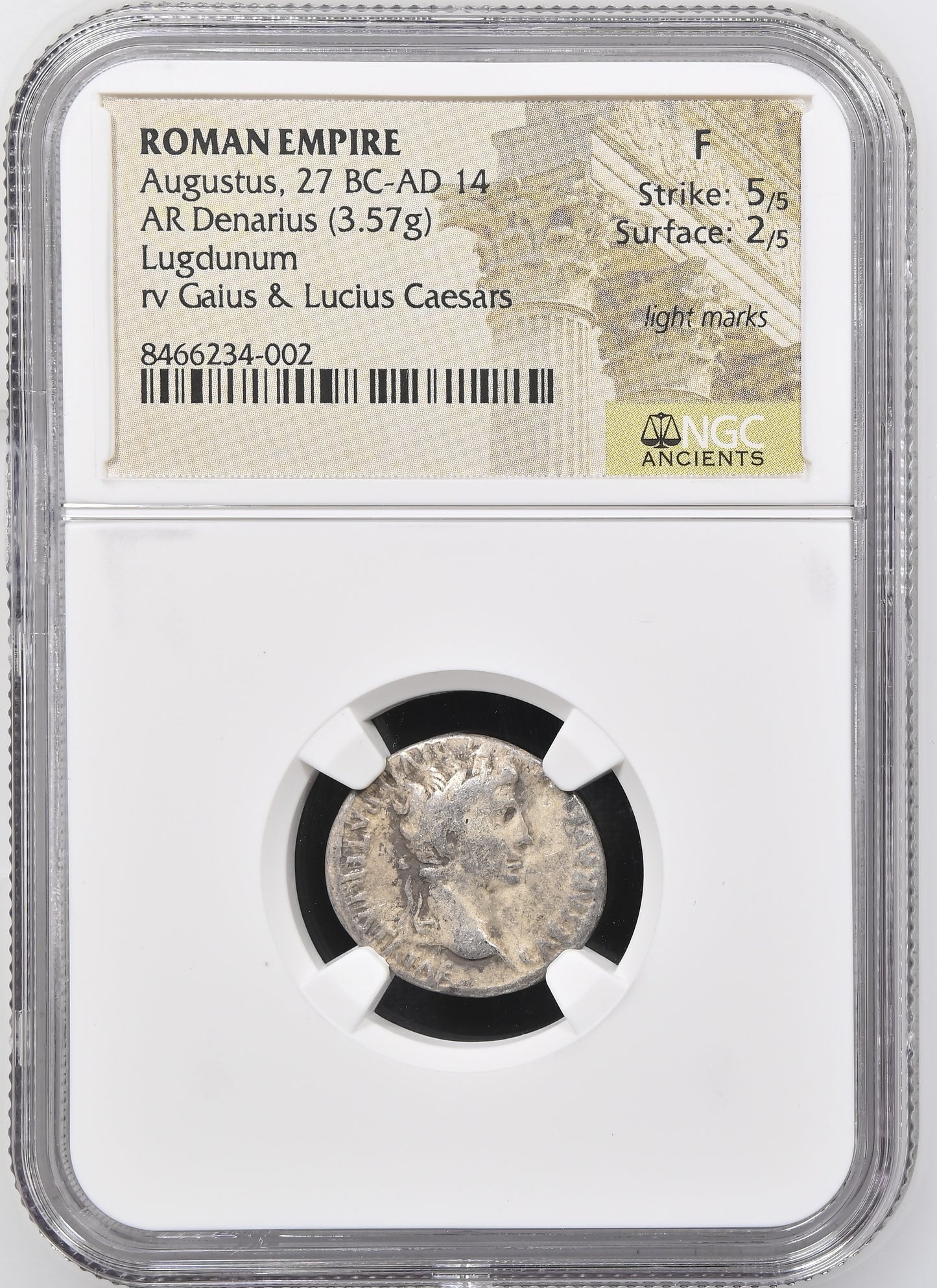 Roman Empire - Augustus - Silver Denarius - NGC F - RIC:207