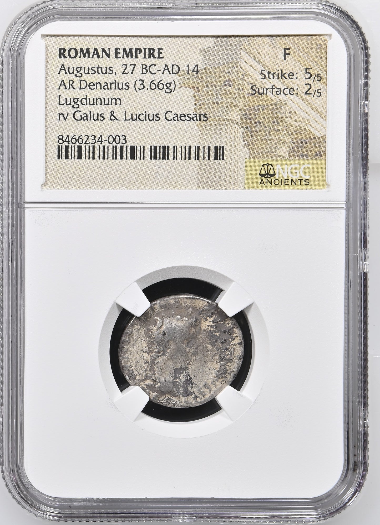 Roman Empire - Augustus - Silver Denarius - NGC F - RIC:210