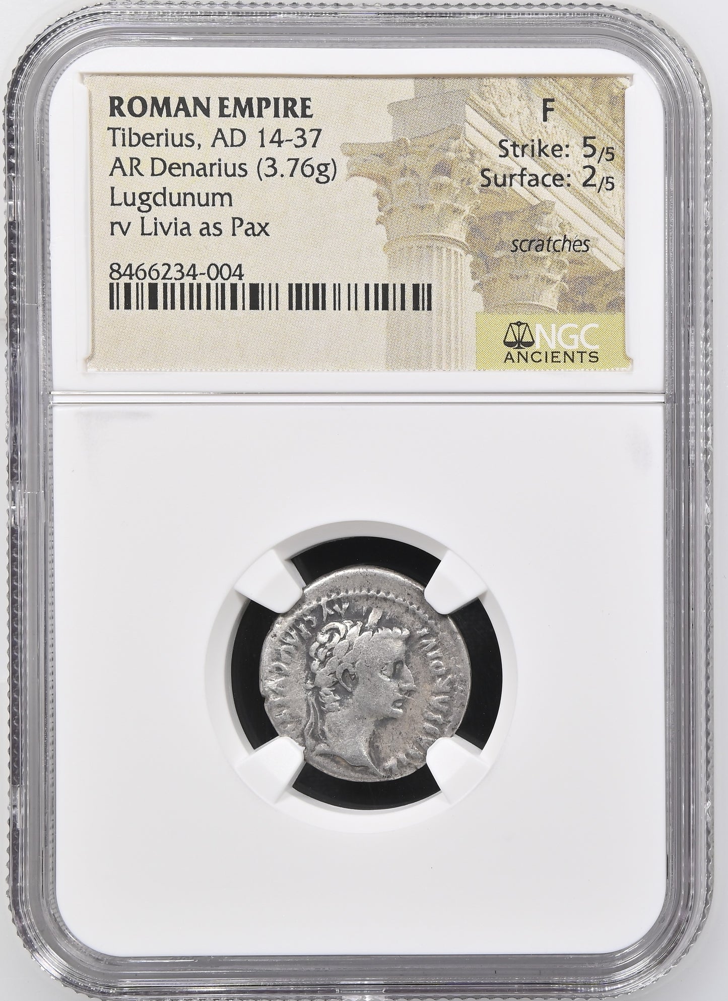 Roman Empire - Tiberius - Silver Denarius - NGC F - RIC:26