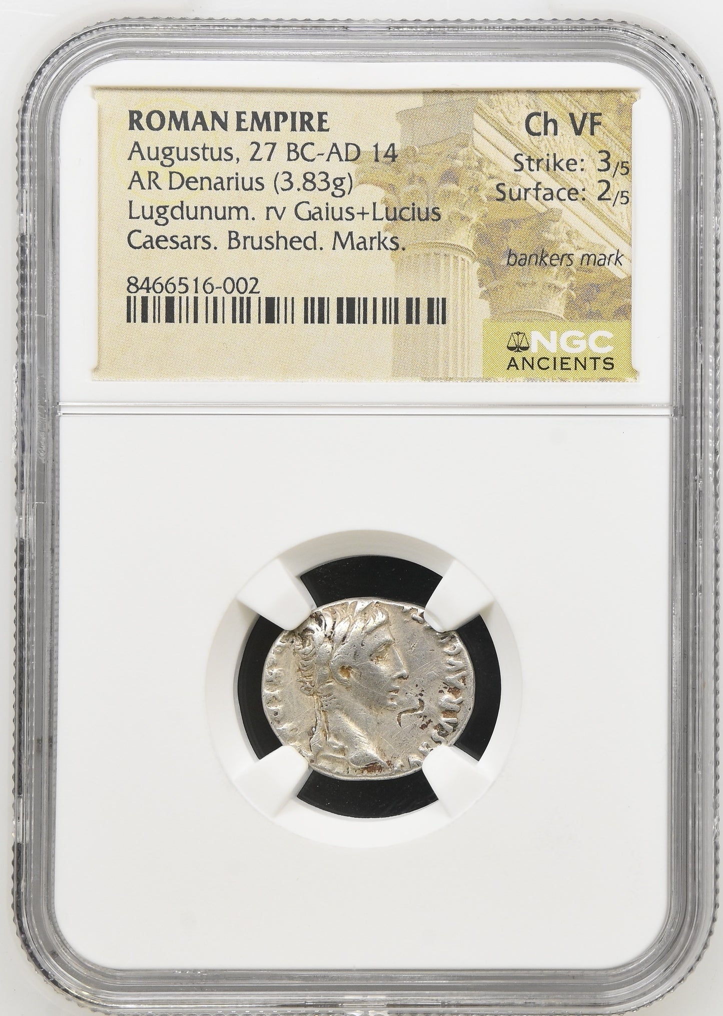Roman Empire - Augustus - Silver Denarius - NGC Ch VF - RIC:207