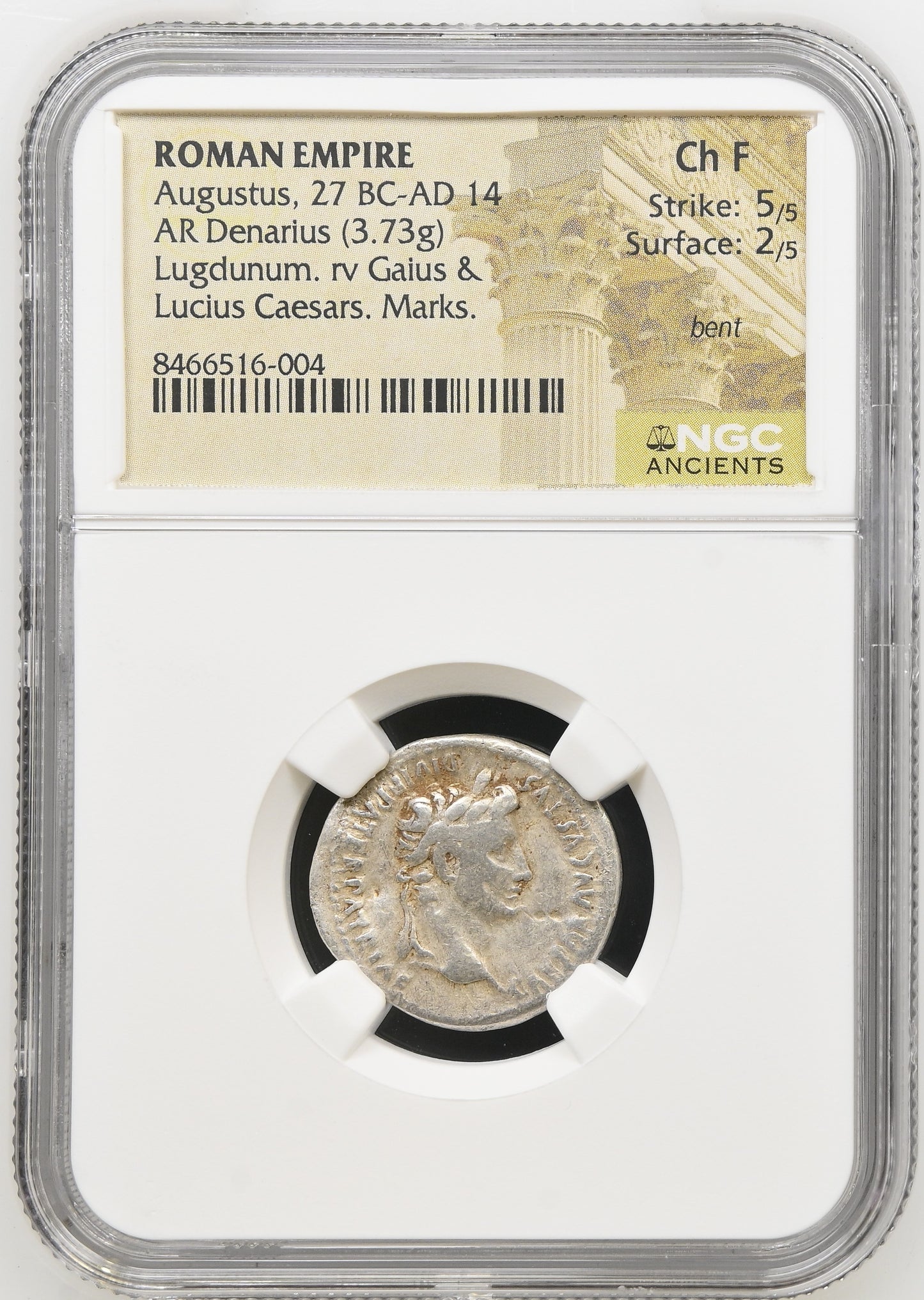 Roman Empire - Augustus - Silver Denarius - NGC Ch F - RIC:207