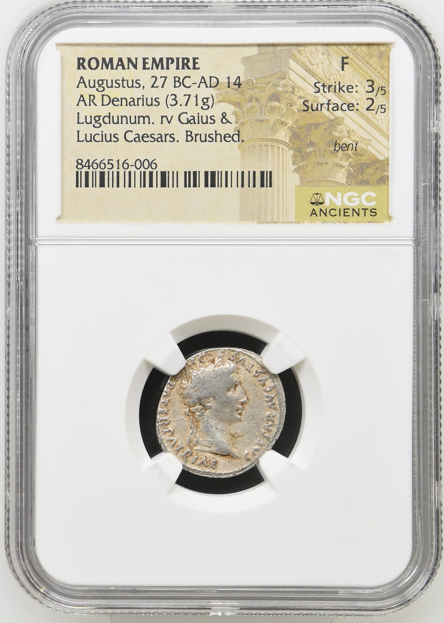 Roman Empire - Augustus - Silver Denarius - NGC F - RIC:207