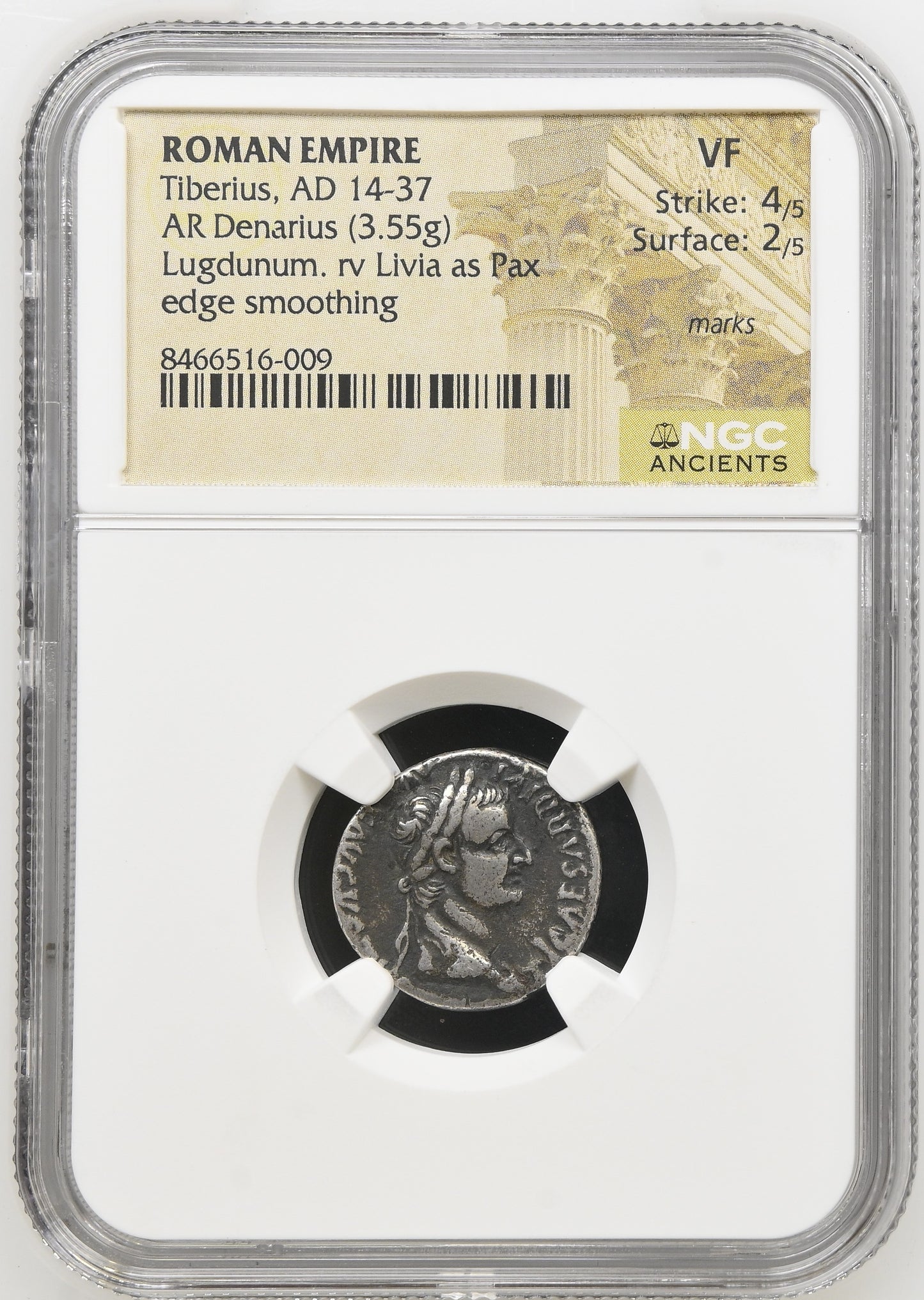 Roman Empire - Tiberius - Silver Denarius - NGC VF - RIC:30