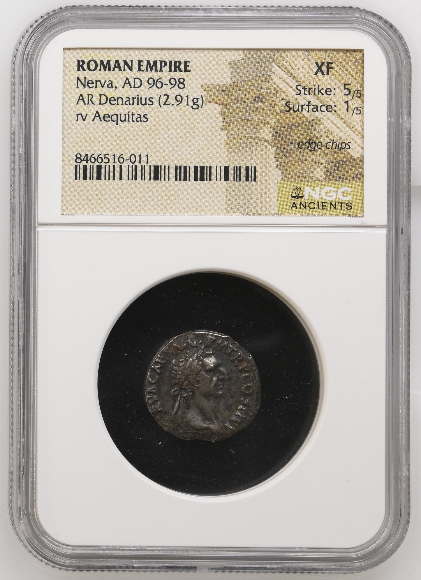 Roman Empire - Nerva - Silver Denarius - NGC XF- RIC:6