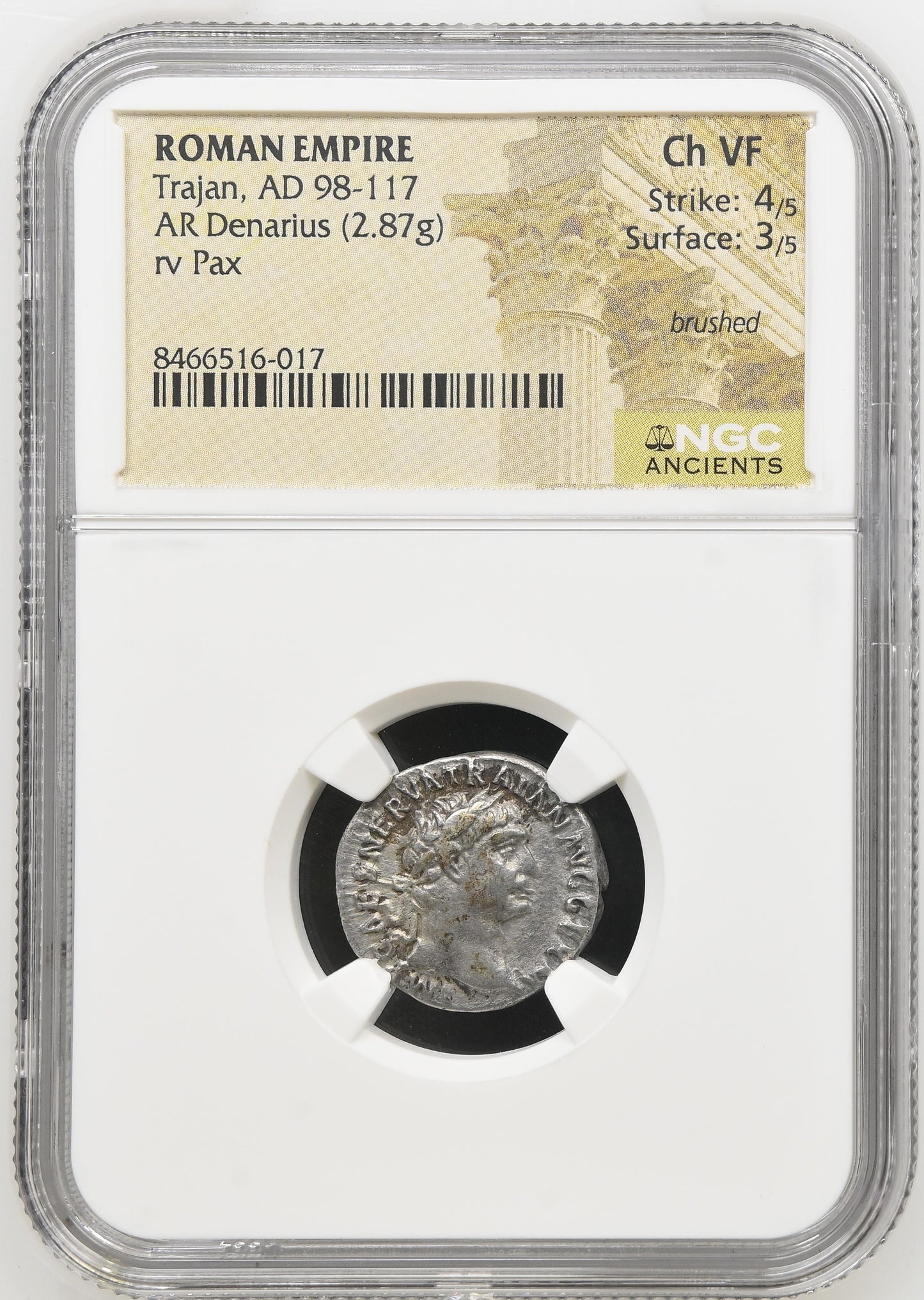 Roman Empire - Trajan - Silver Denarius - NGC Ch VF - RIC:38