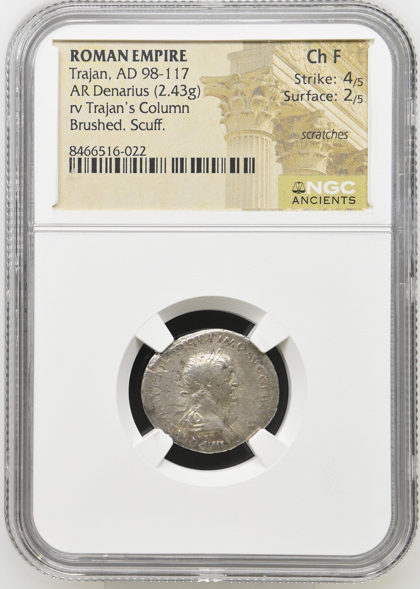 Roman Empire - Trajan - Silver Denarius - NGC Ch F - RIC:356