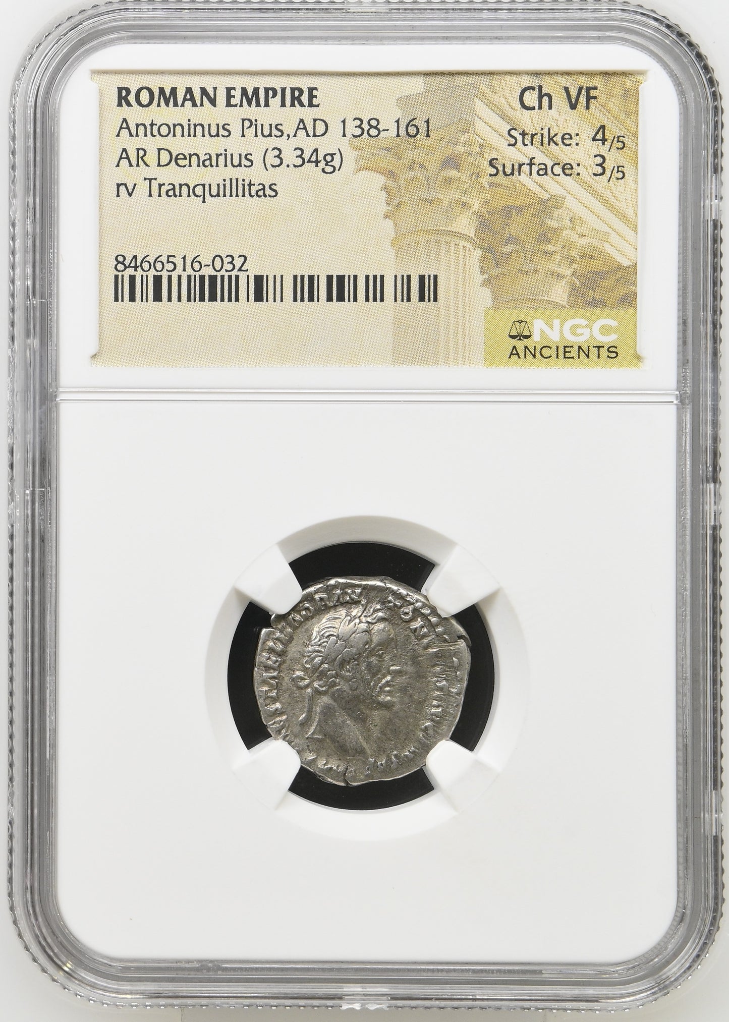Roman Empire - Antoninus Pius - Silver Denarius - NGC Ch VF - RIC:218