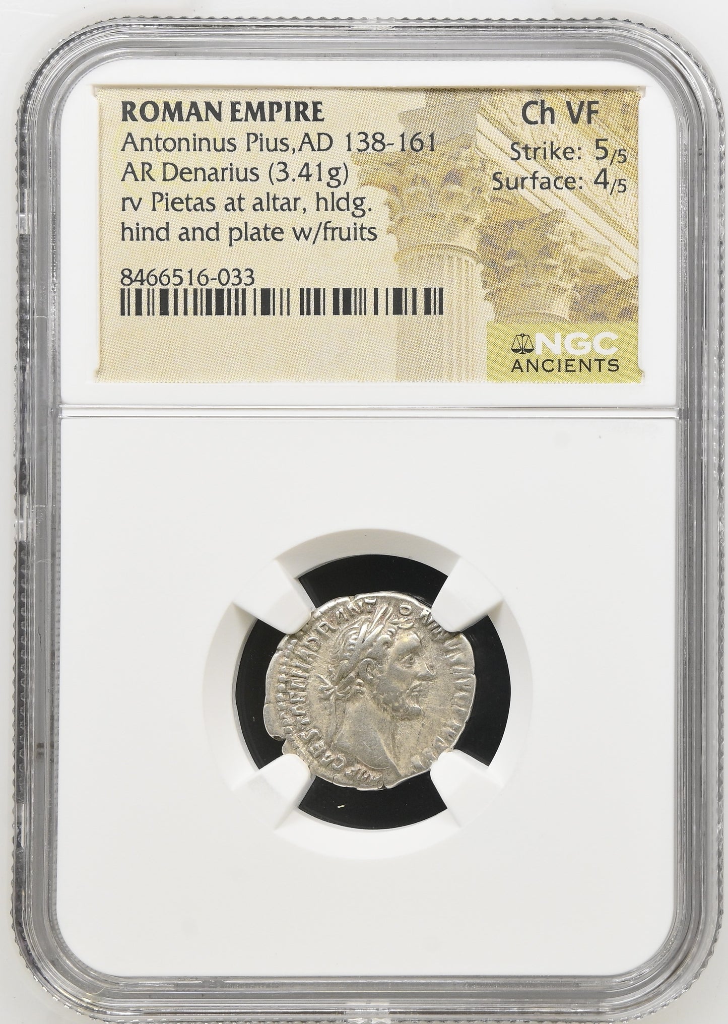 Roman Empire - Antoninus Pius - Silver Denarius - NGC Ch VF - RIC:217