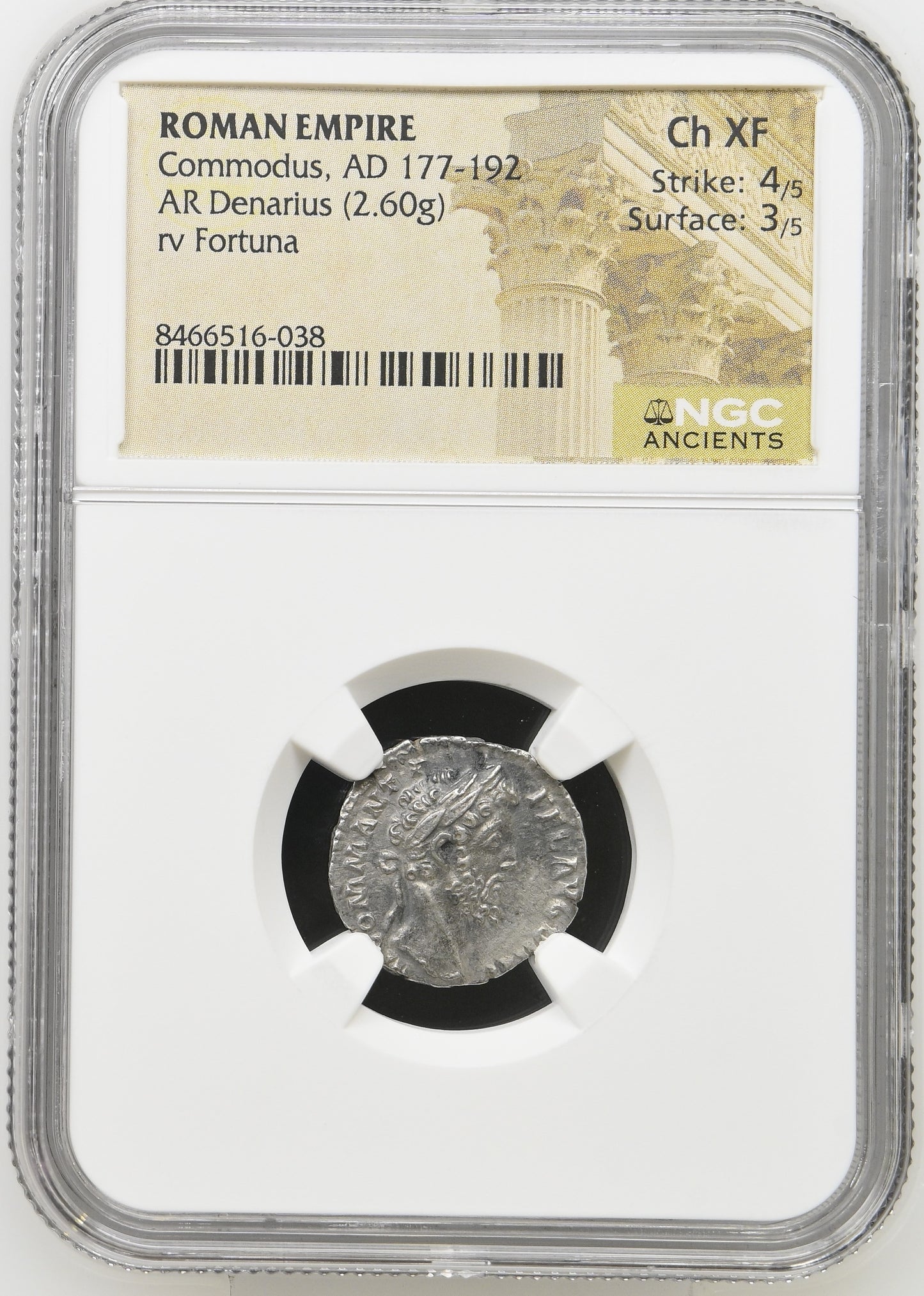 Roman Empire - Commodus - Silver Denarius - NGC Ch XF - RIC:131
