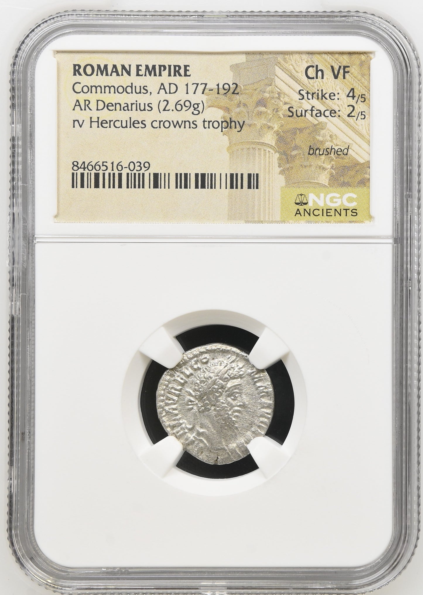 Roman Empire - Commodus - Silver Denarius - NGC Ch VF - RIC:254a