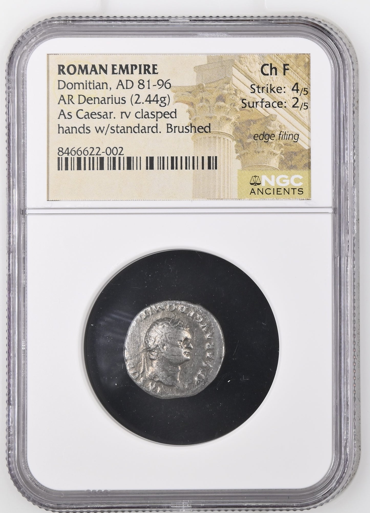 Roman Empire - Domitian - Silver Denarius - NGC Ch F - RIC:1081