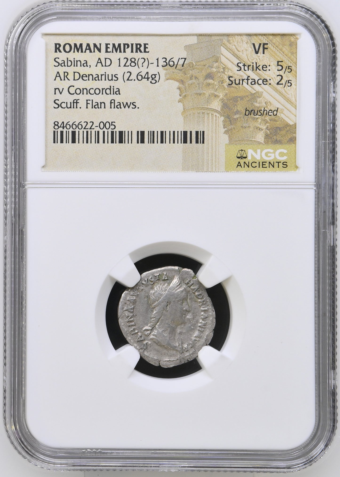Roman Empire - Sabina - Silver Denarius - NGC VF - RIC:2501