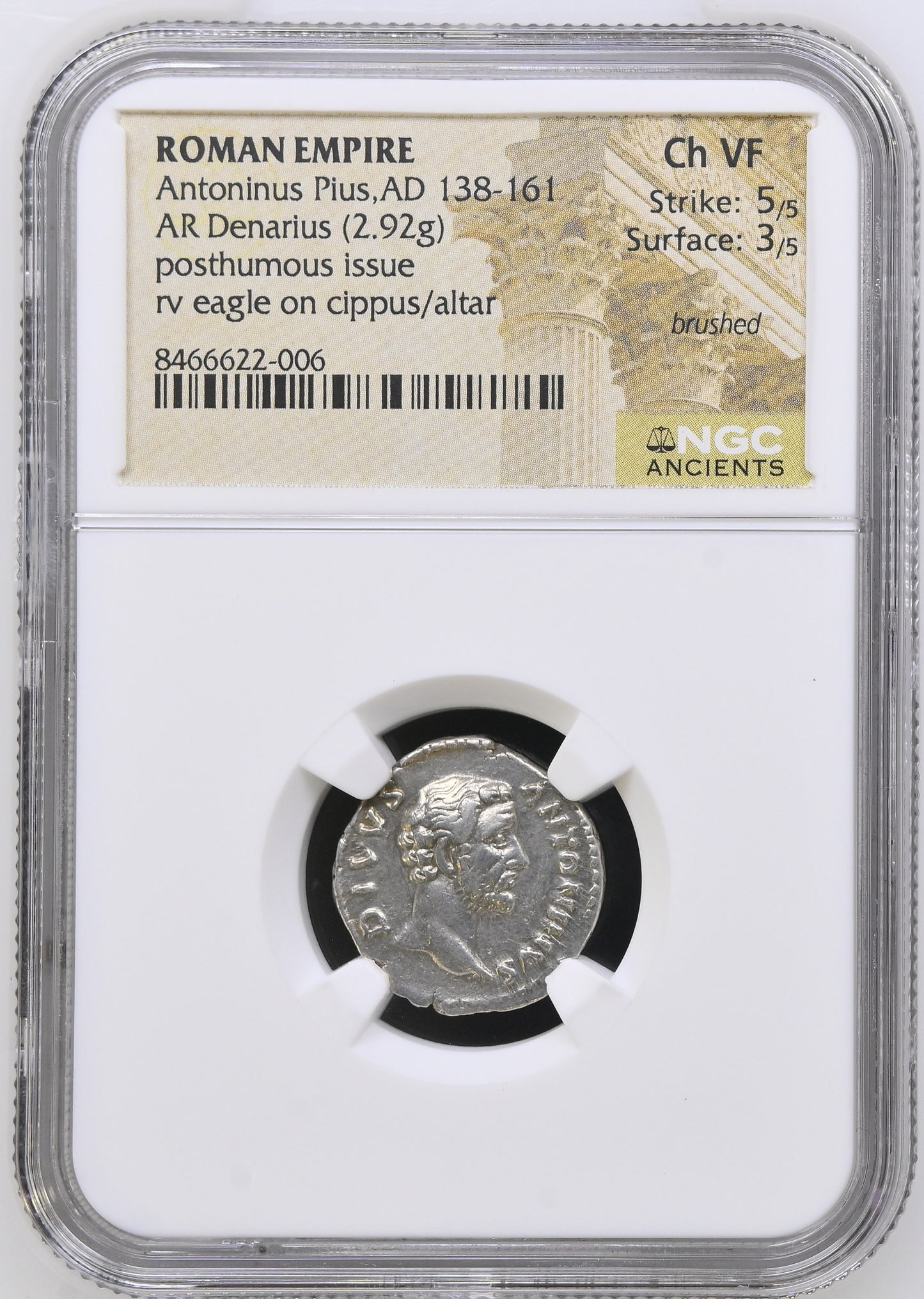 Roman Empire - Antoninus Pius - Silver Denarius - NGC Ch VF - RIC:431