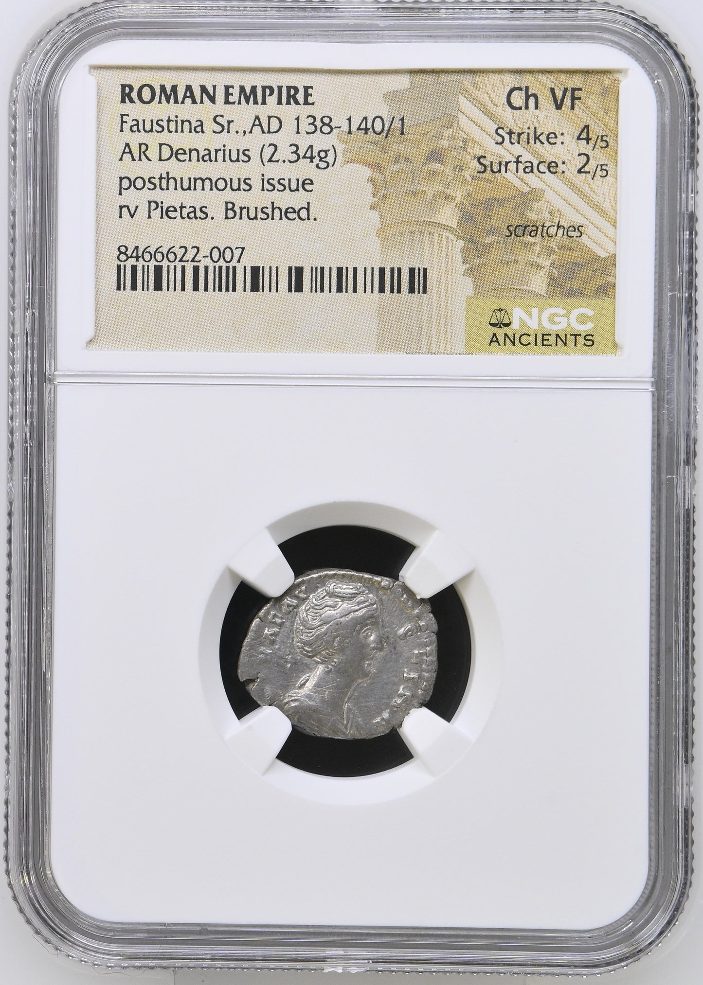 Roman Empire - Faustina I - Silver Denarius - NGC Ch VF - RIC:374
