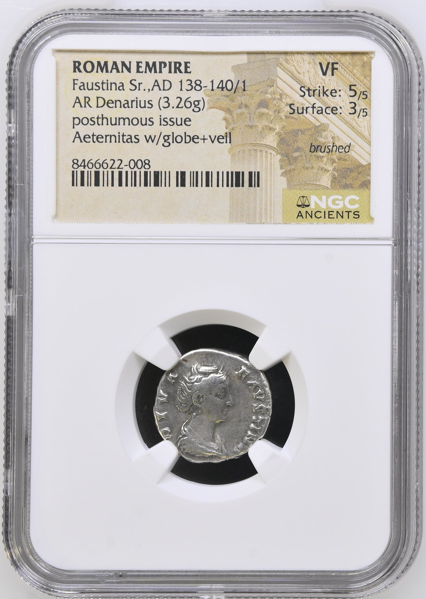 Roman Empire - Faustina I - Silver Denarius - NGC VF - RIC:351