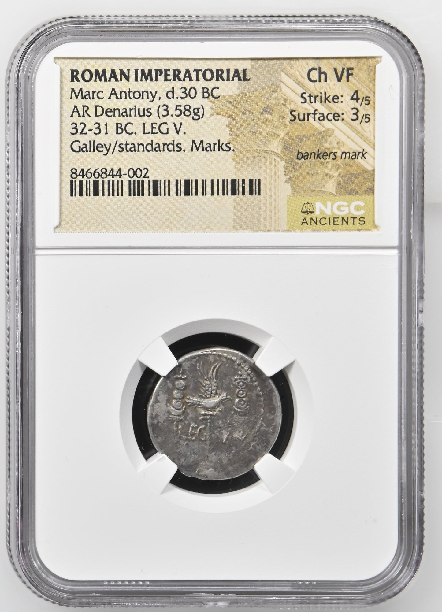 Roman Imperatorial - Marc Antony - Silver Denarius - NGC Ch VF - Crawf. 544/18