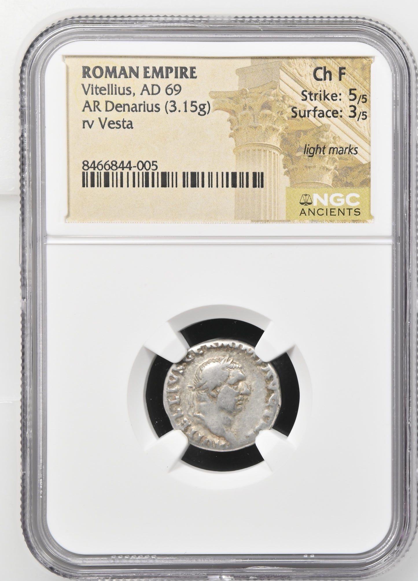 Roman Empire - Vitellius - Silver Denarius - NGC Ch F - RIC:107