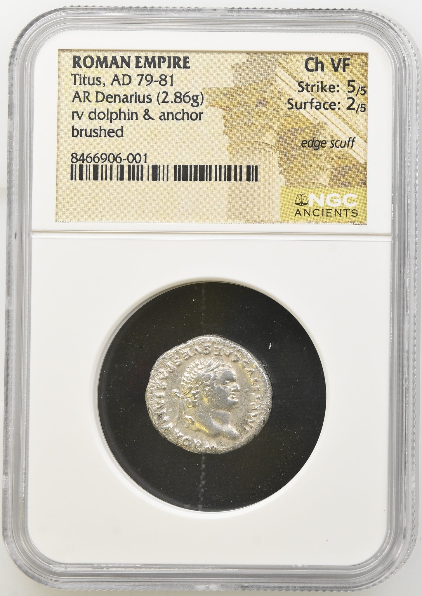 Roman Empire - Titus - Silver Denarius - NGC Ch VF - RIC:112