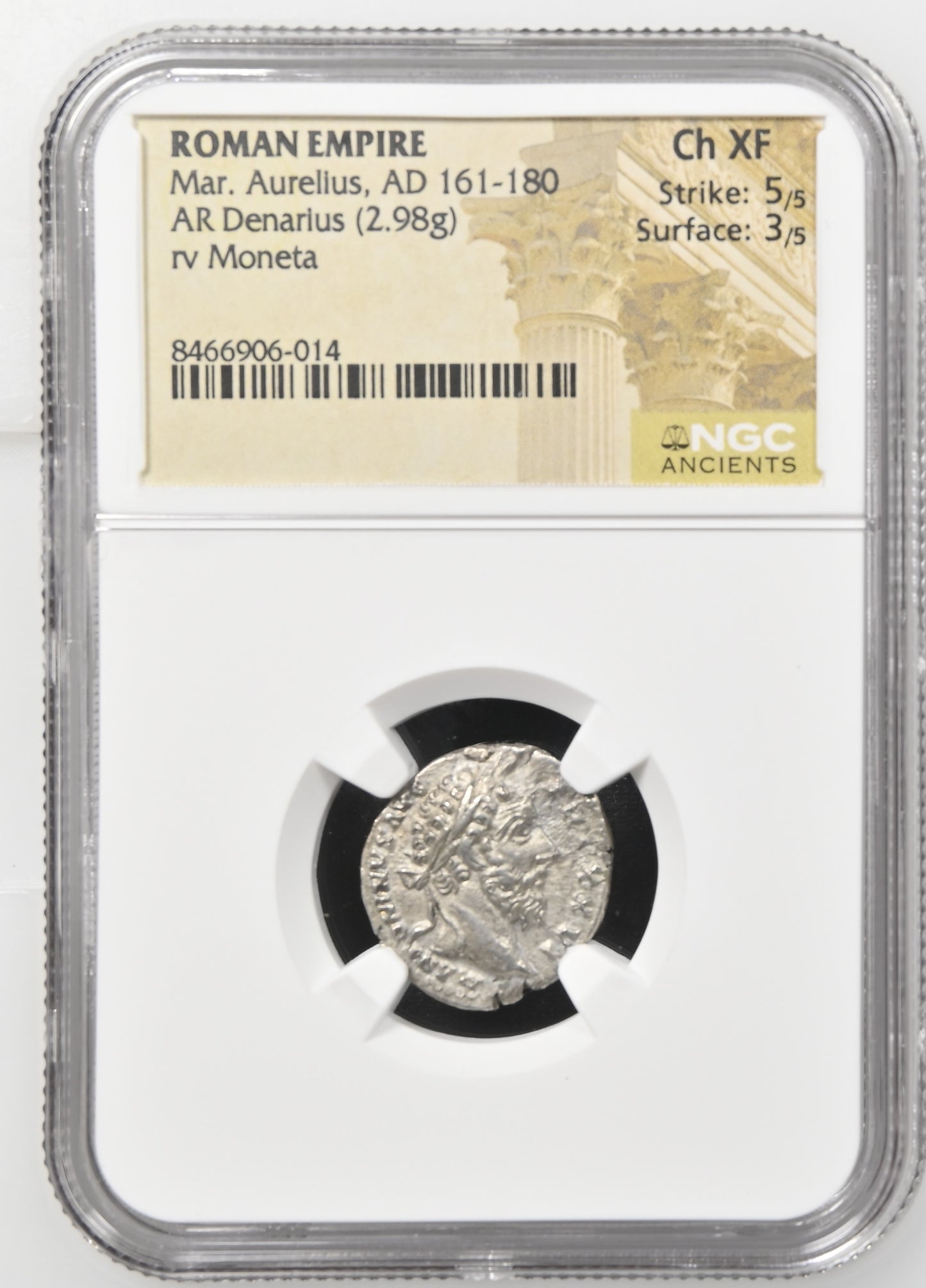 Roman Empire - Marcus Aurelius - Silver Denarius - NGC Ch XF - RIC:252