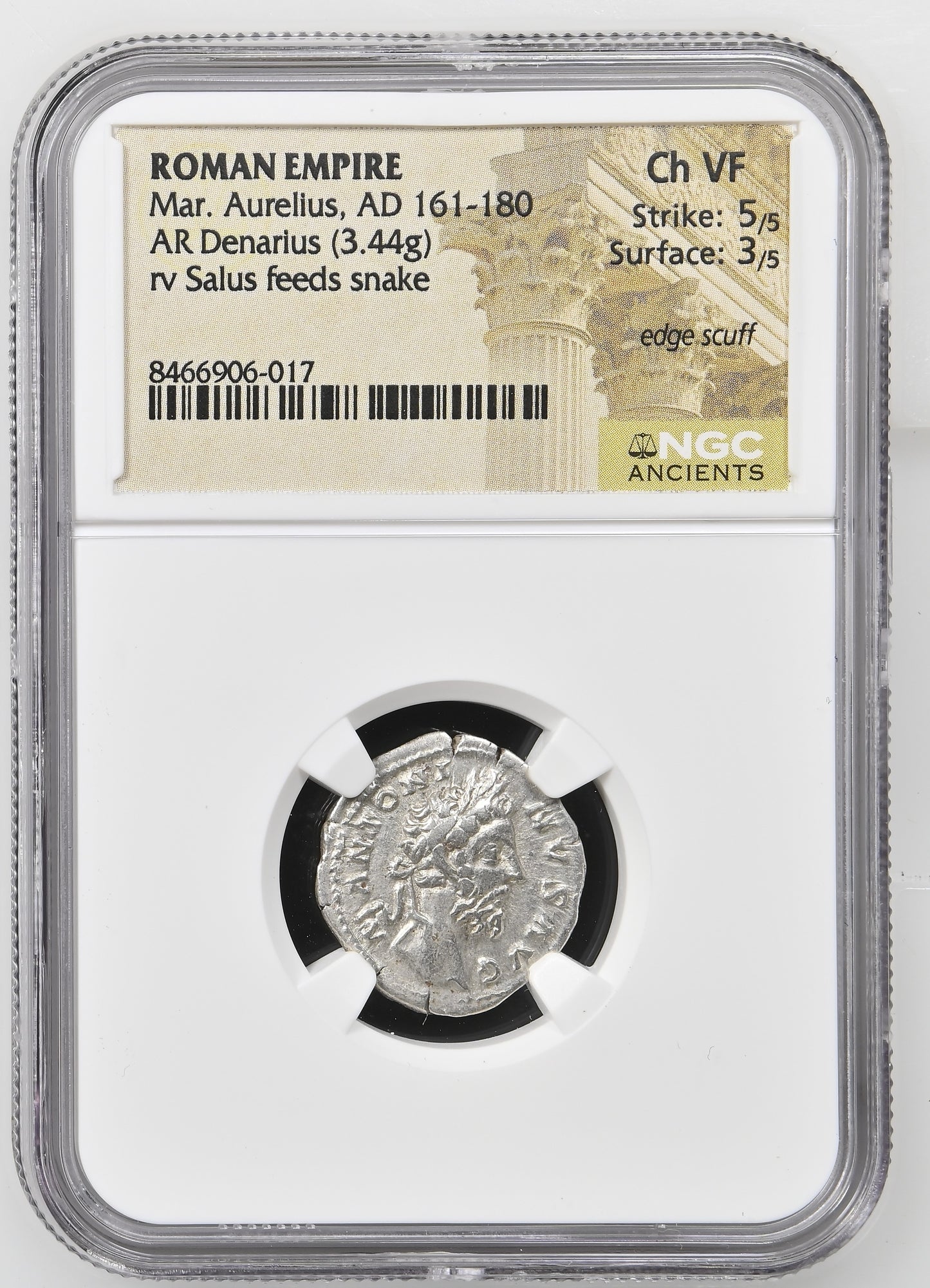 Roman Empire - Marcus Aurelius - Silver Denarius - NGC Ch VF - RIC:425
