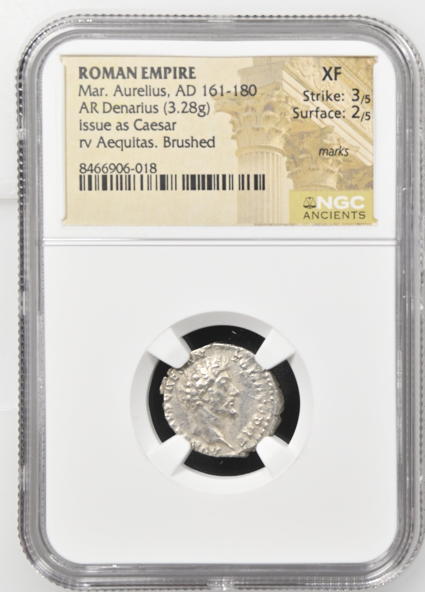 Roman Empire - Marcus Aurelius - Silver Denarius - NGC XF - RIC:466a