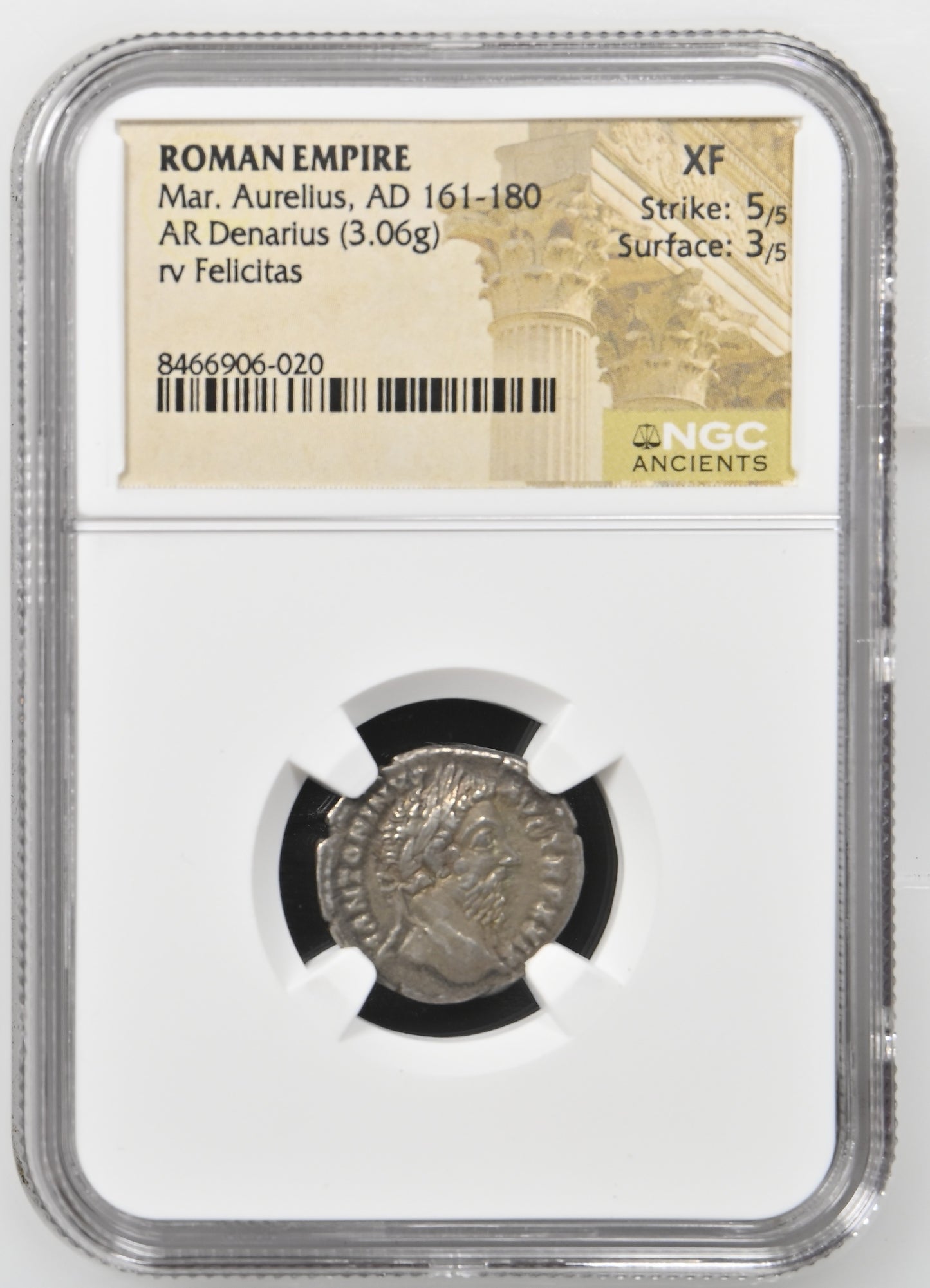 Roman Empire - Marcus Aurelius - Silver Denarius - NGC XF - RIC:314