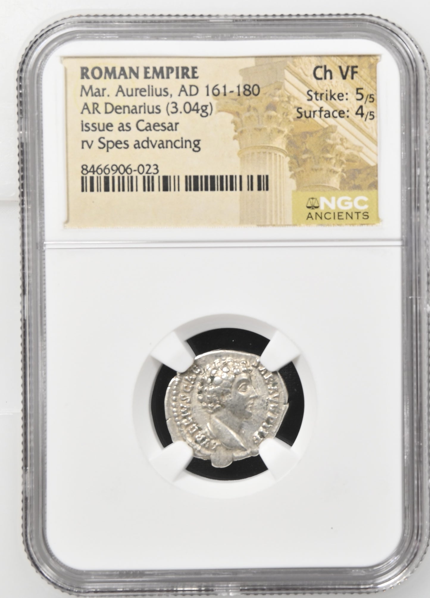 Roman Empire - Marcus Aurelius - Silver Denarius - NGC Ch VF - RIC:431