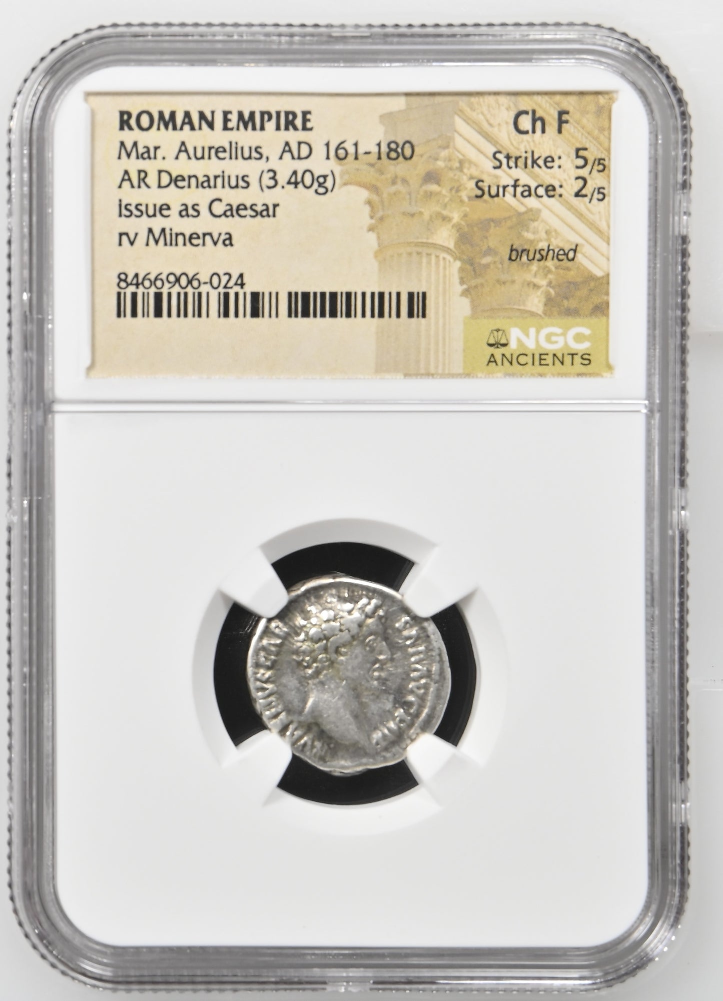 Roman Empire - Marcus Aurelius - Silver Denarius - NGC Ch F - RIC:444