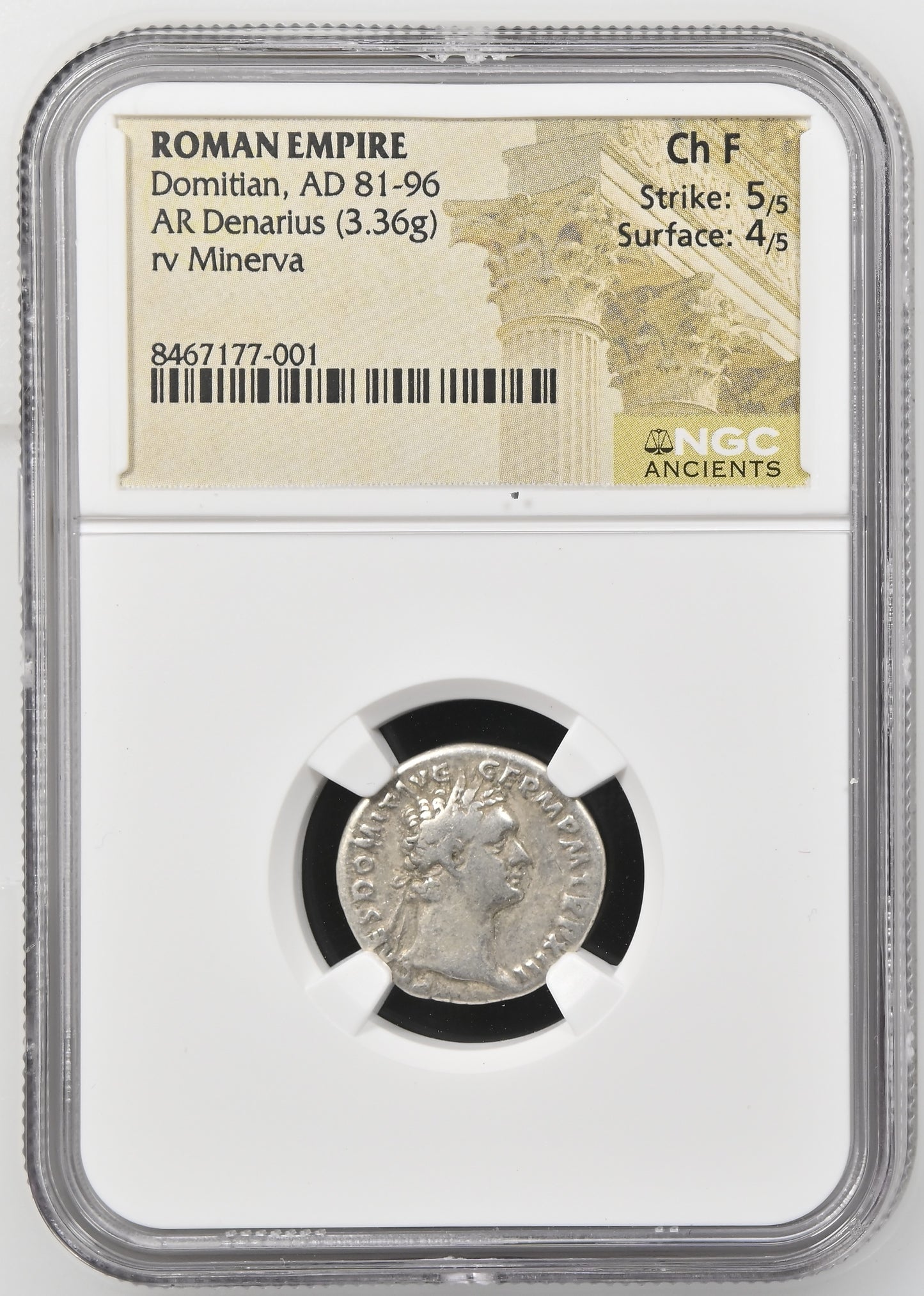 Roman Empire - Domitian -  Silver Denarius - NGC Ch F - RIC:764