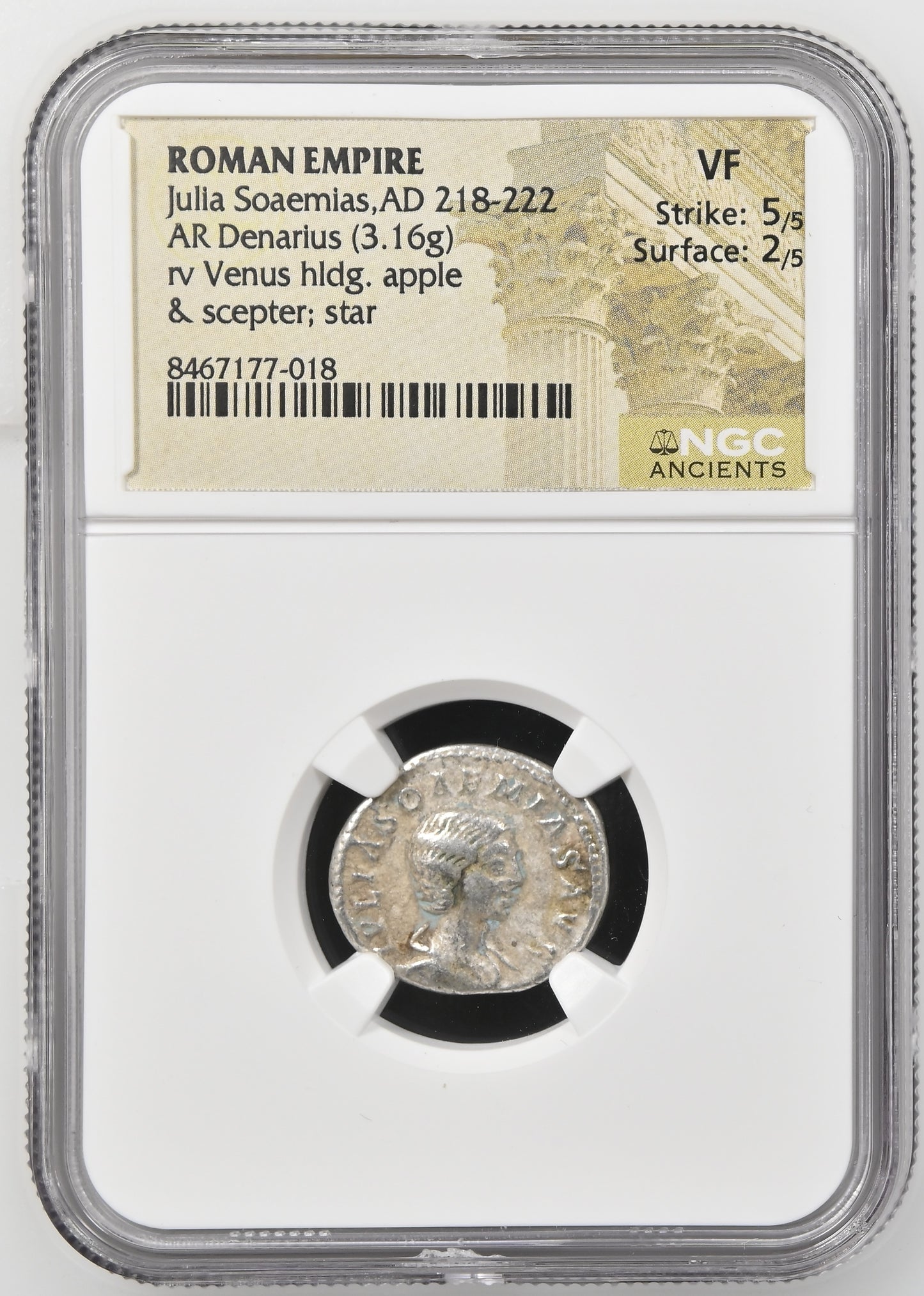 Roman Empire - Julia Soaemias - Silver Denarius - NGC VF - RIC:241