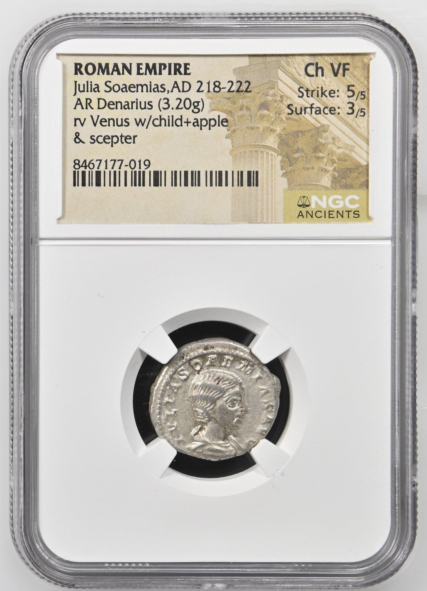 Roman Empire - Julia Soaemias - Silver Denarius - NGC Ch VF - RIC:243